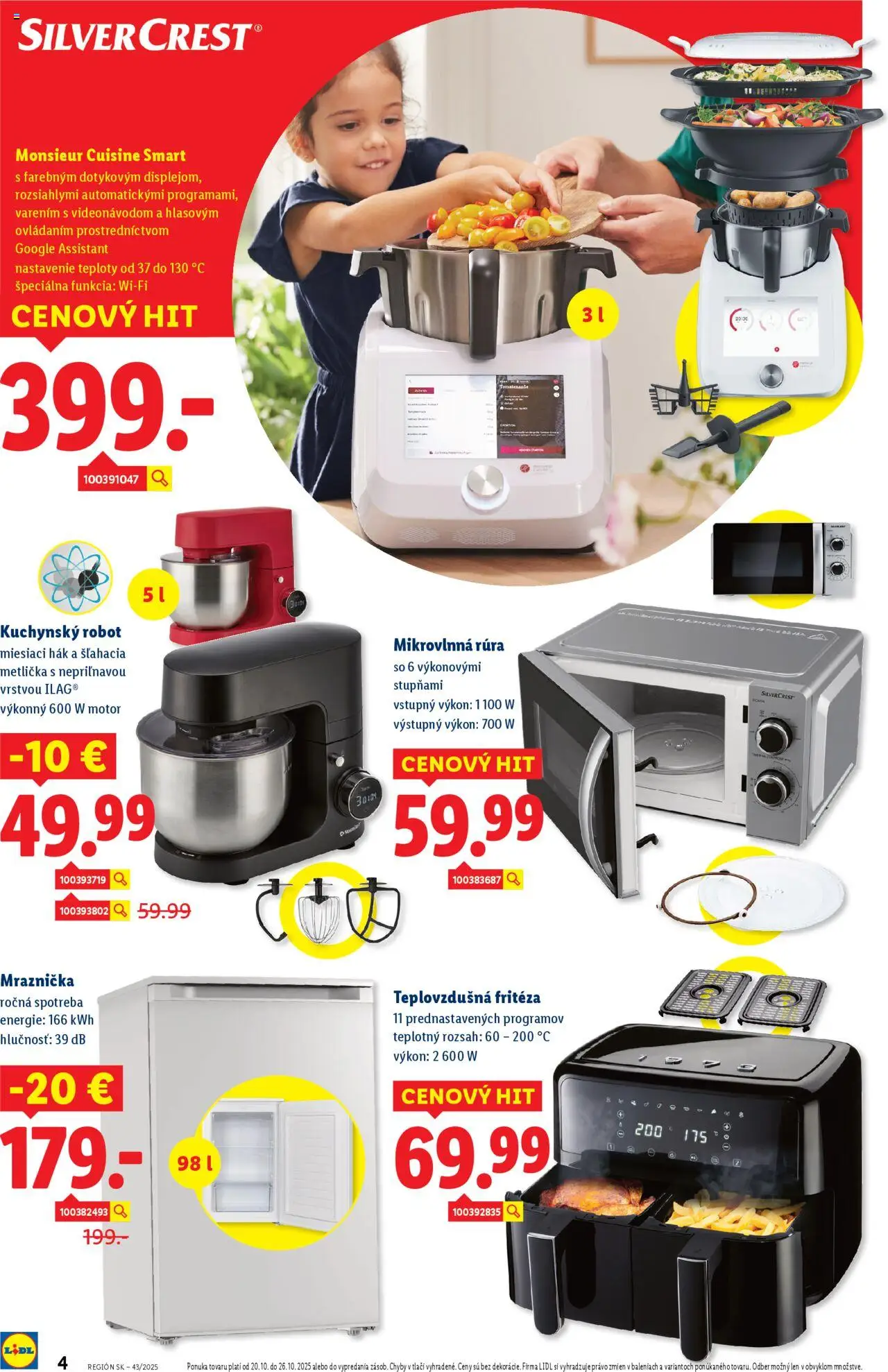 Nové Lidl akcie – leták je platný od 20.10.2025 | Strana: 4 | Produkty: Fritéza, Teplovzdušná frítéza, Kuchynský robot, Rúra
