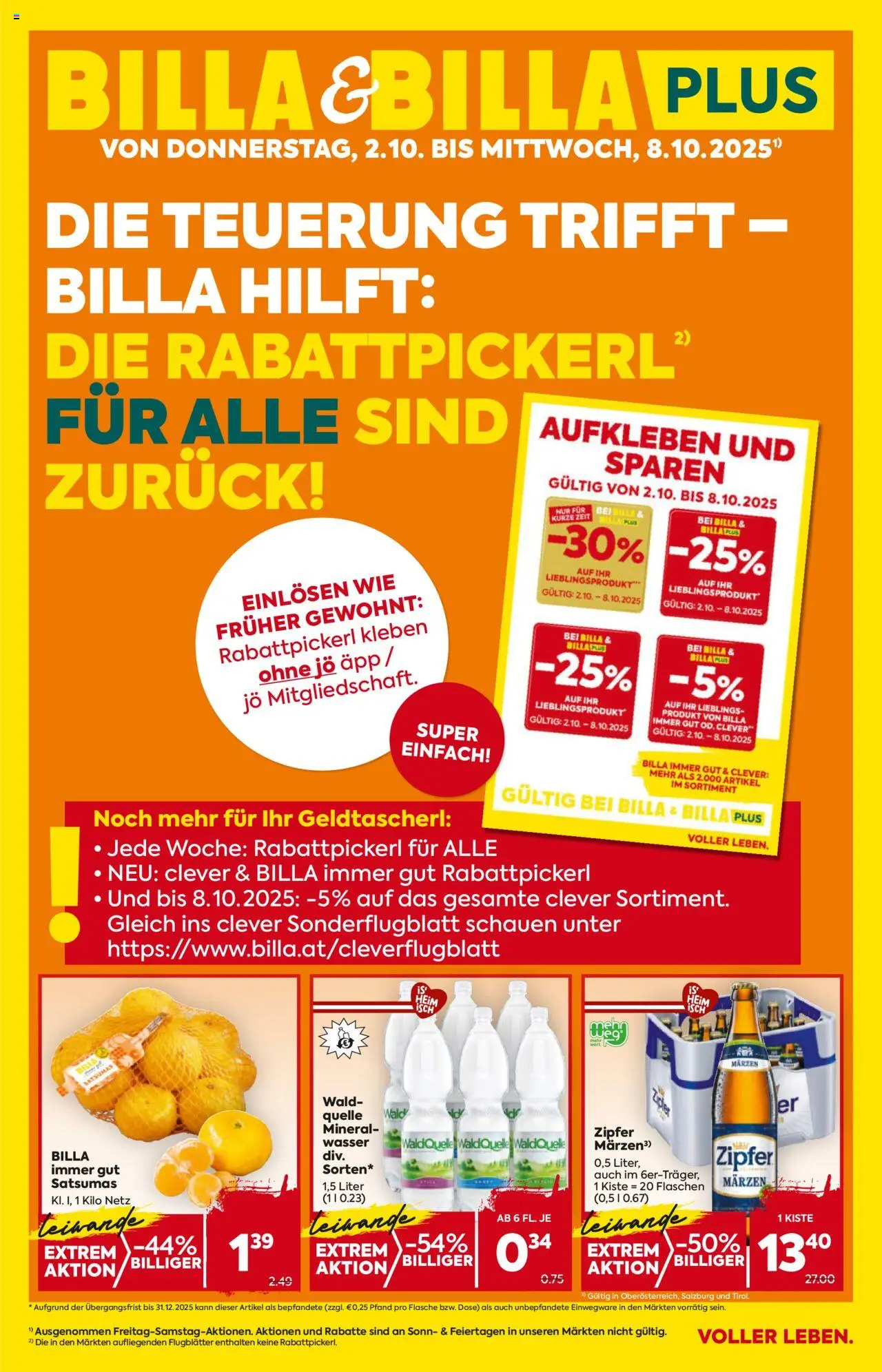 Billa Flugblatt - Oberösterreich gültig ab 02.10.2025 | Seite: 1 | Produkte: Wasser