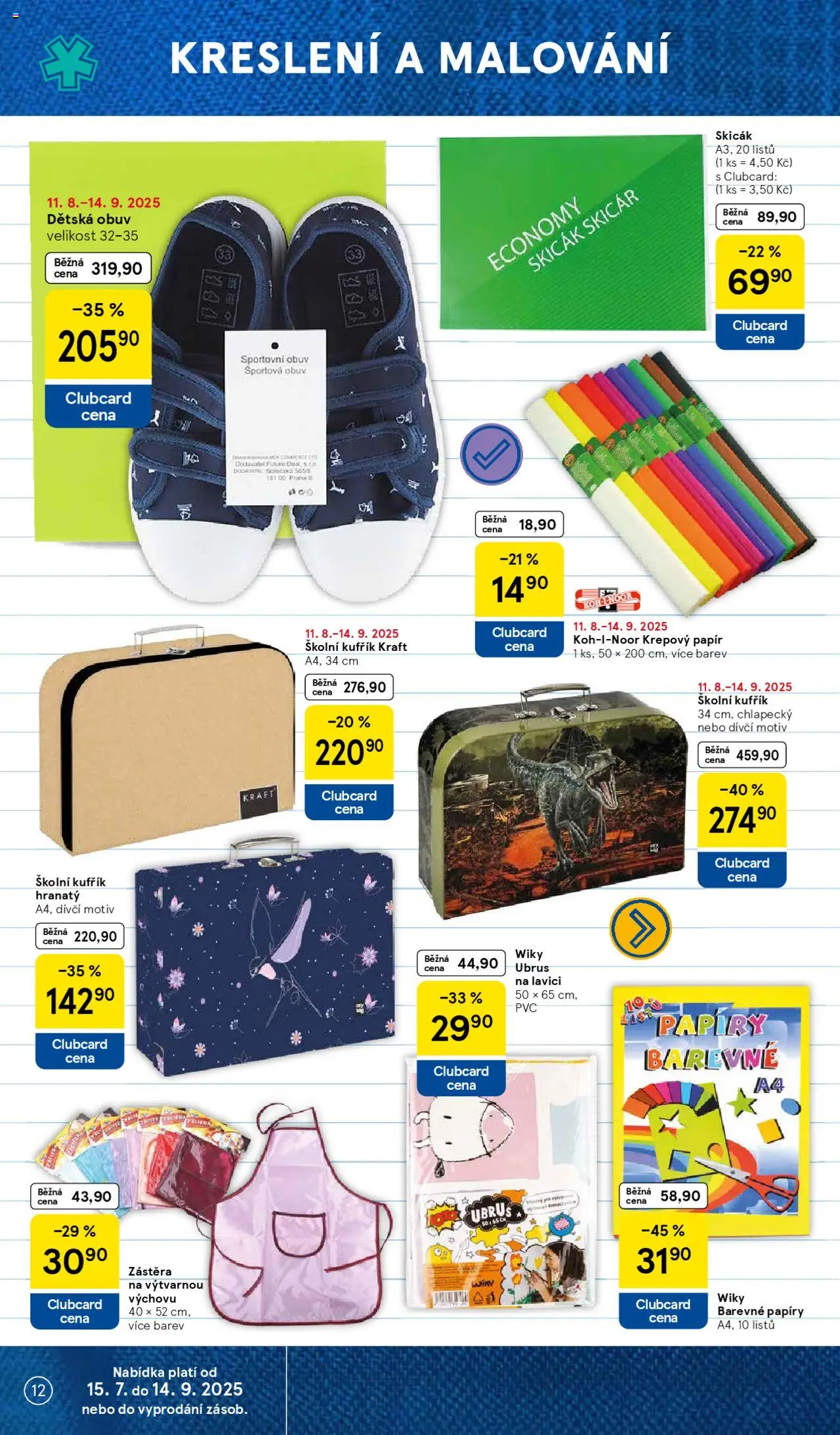 Tesco katalog od 11.08.2025 | Strana: 12 | Produkty: Kufřík, Krepový papír, Obuv, Ubrus