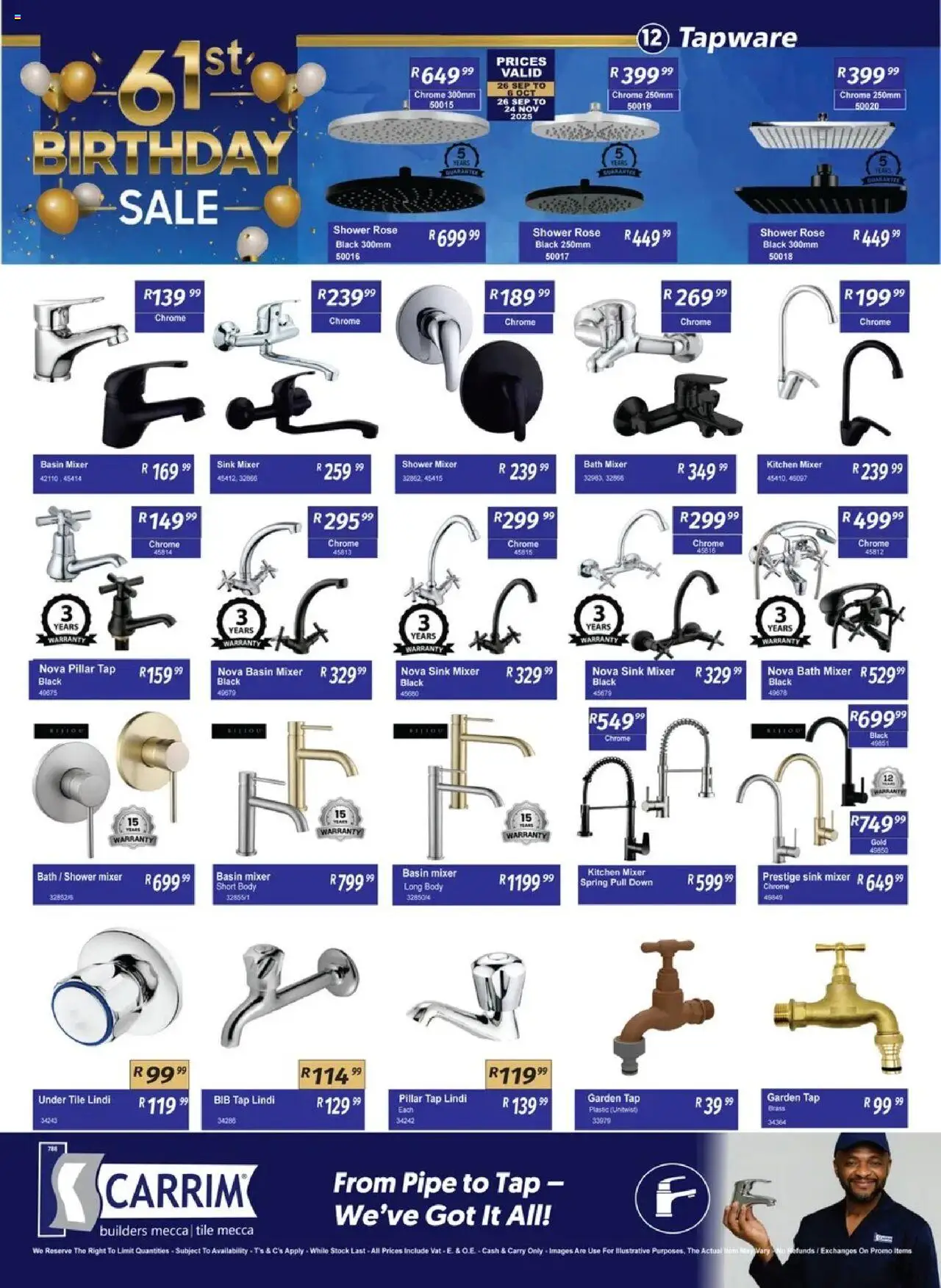 New K. Carrim catalogue – valid from 26.09.2025 | Page: 12 | Products: Shower, Basin, Pipe, Sink