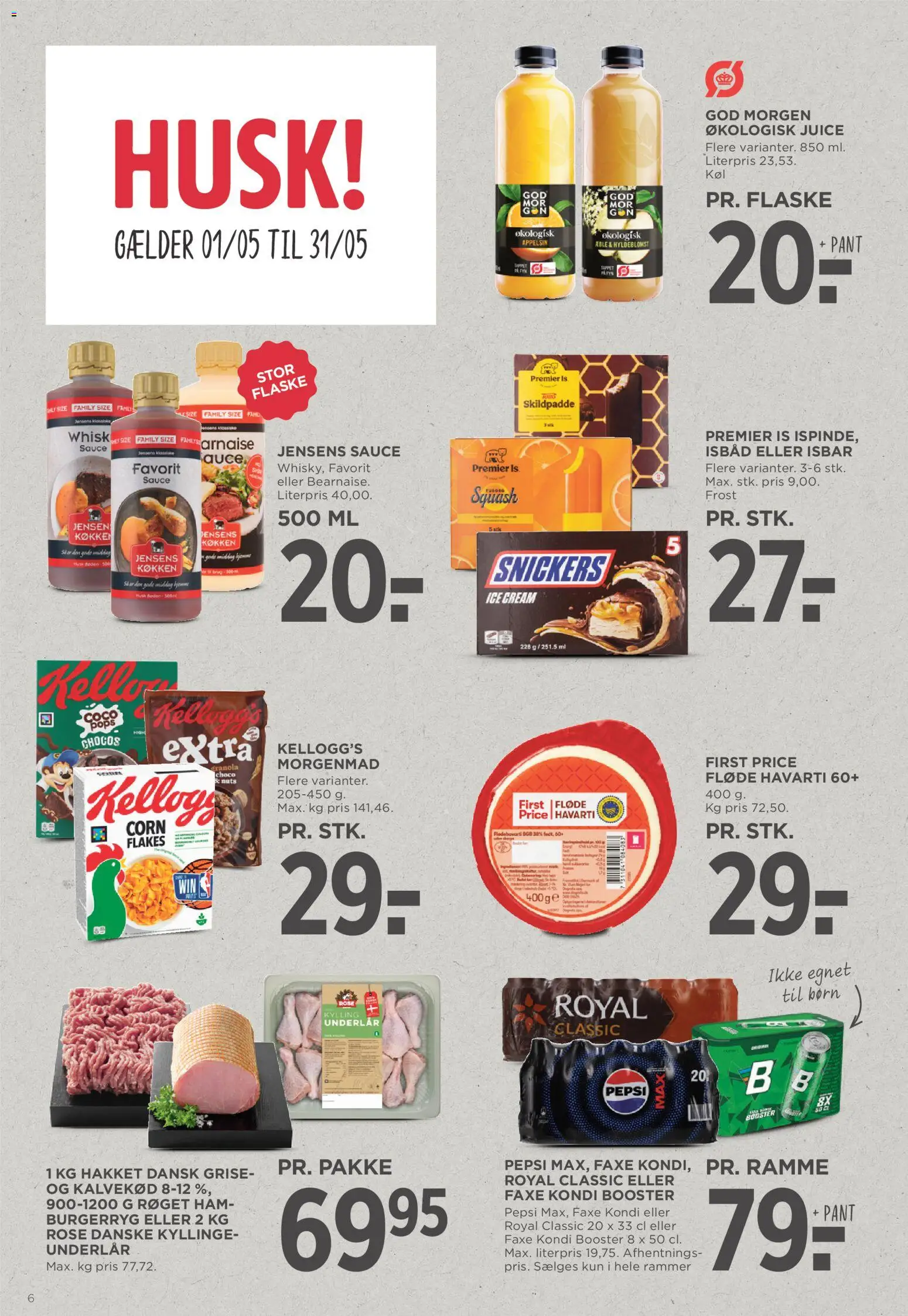 Meny tilbudsavis – gyldig fra 01.05.2026 | Side: 6 | Produkter: Juice, Fløde, Squash, Pepsi