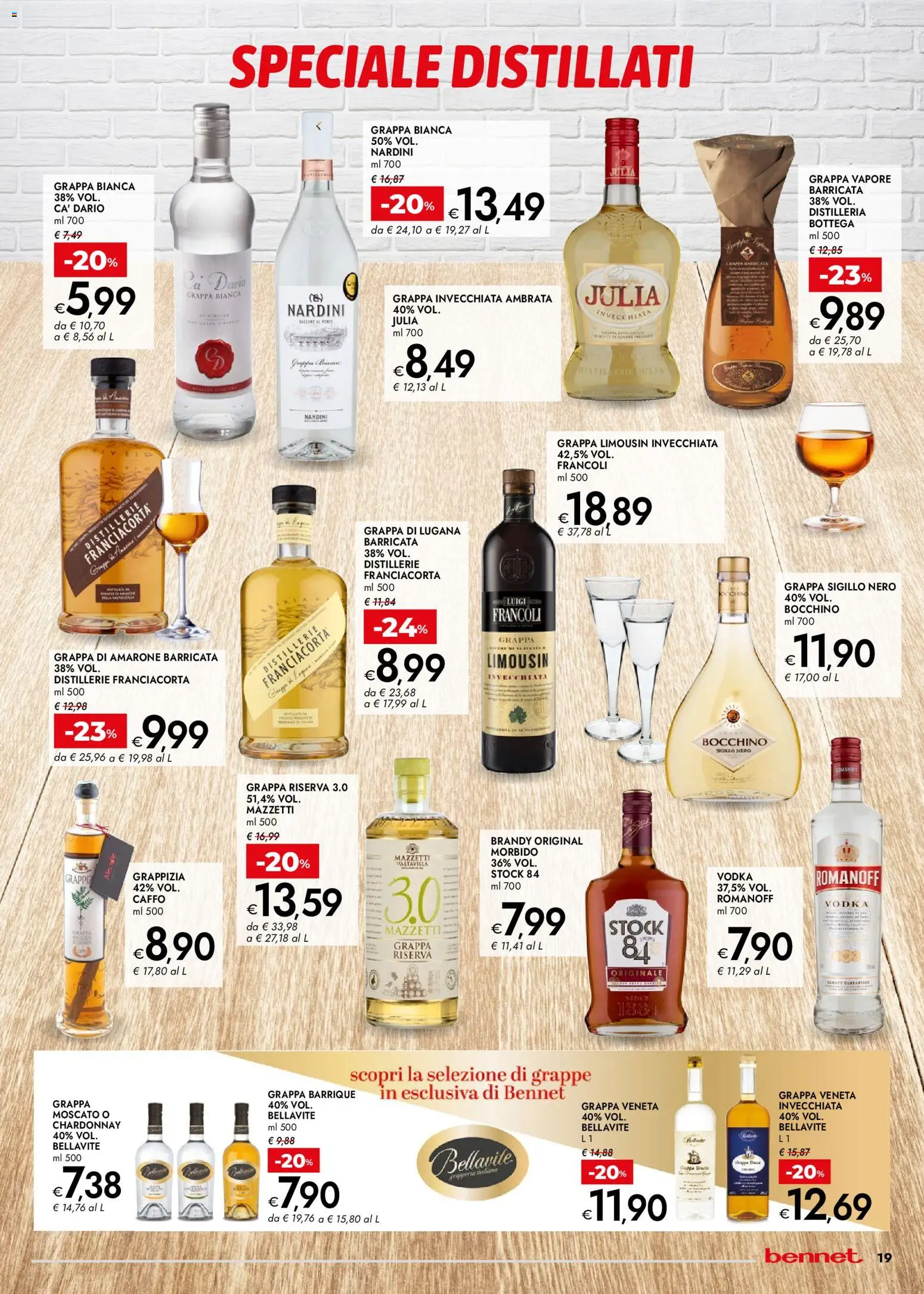 Volantino bennet del 06.11.2025 | Pagina: 19 | Prodotti: Vodka, Grappa, Brandy