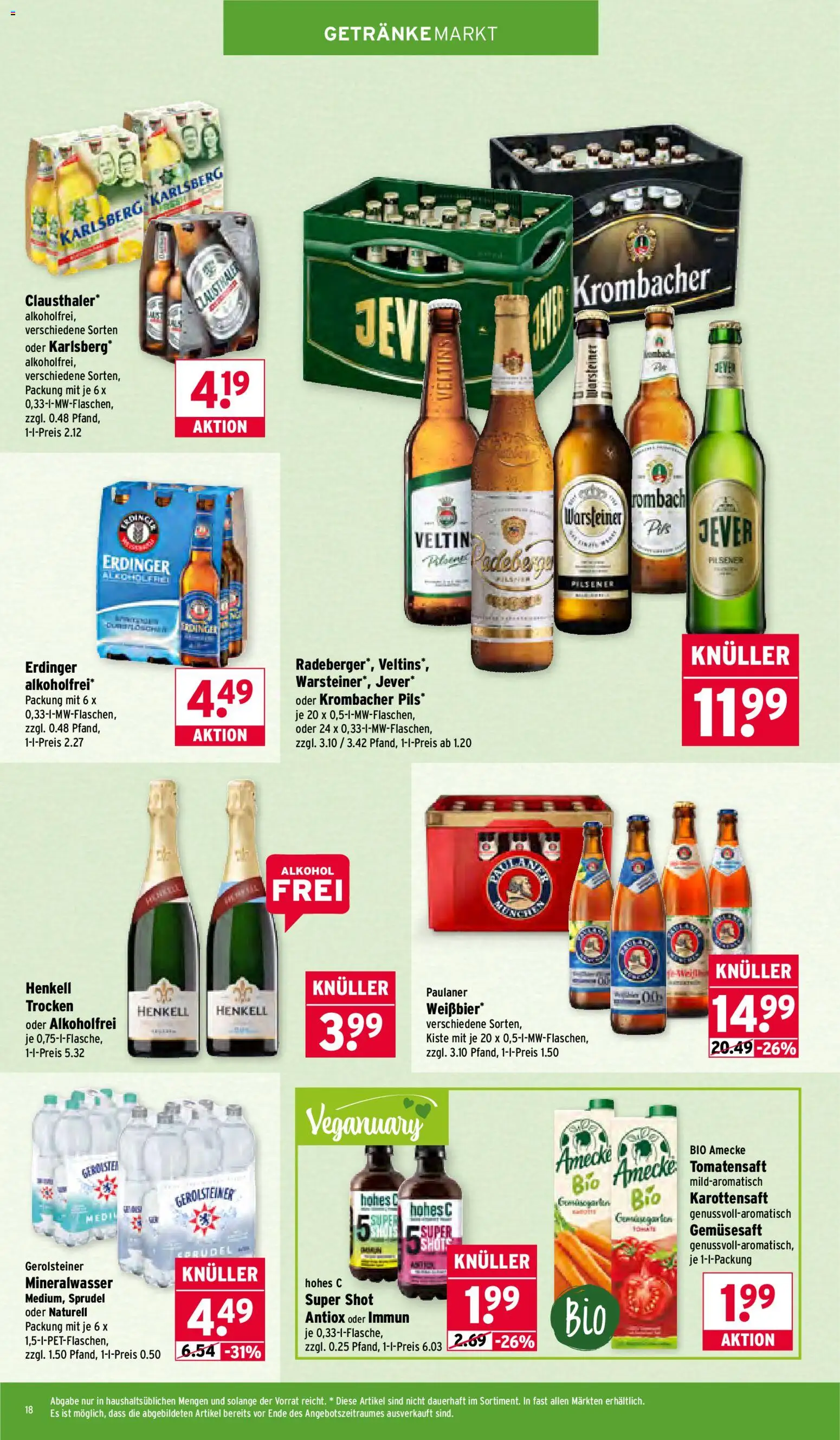 Wasgau Prospekt 	 – gültig ab 12.01.2026 | Seite: 18 | Produkte: Mineralwasser, Warsteiner, Paulaner, Veltins
