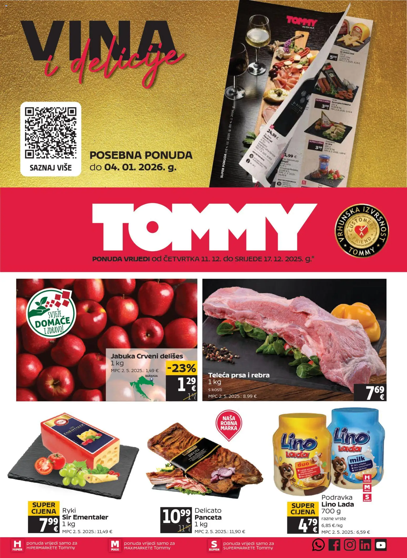 Tommy katalog | vrijedi od 11.12.2025 | Stranica: 1 | Proizvodi: Lino Lada, Sir, Podravka, Jabuka