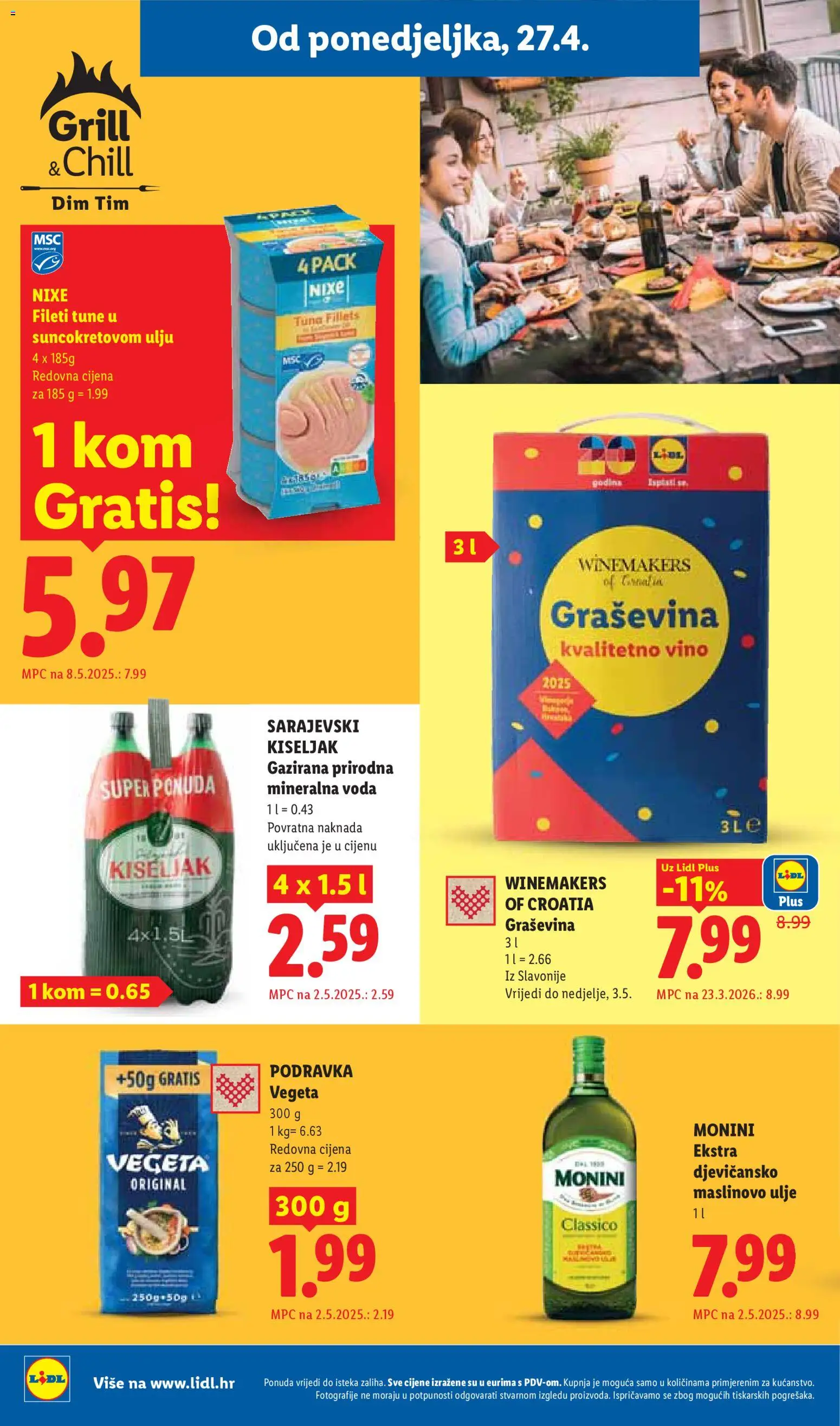 Lidl katalog | vrijedi od 27.04.2026 | Stranica: 8 | Proizvodi: Sarajevski kiseljak, Voda, Vegeta, Tuna