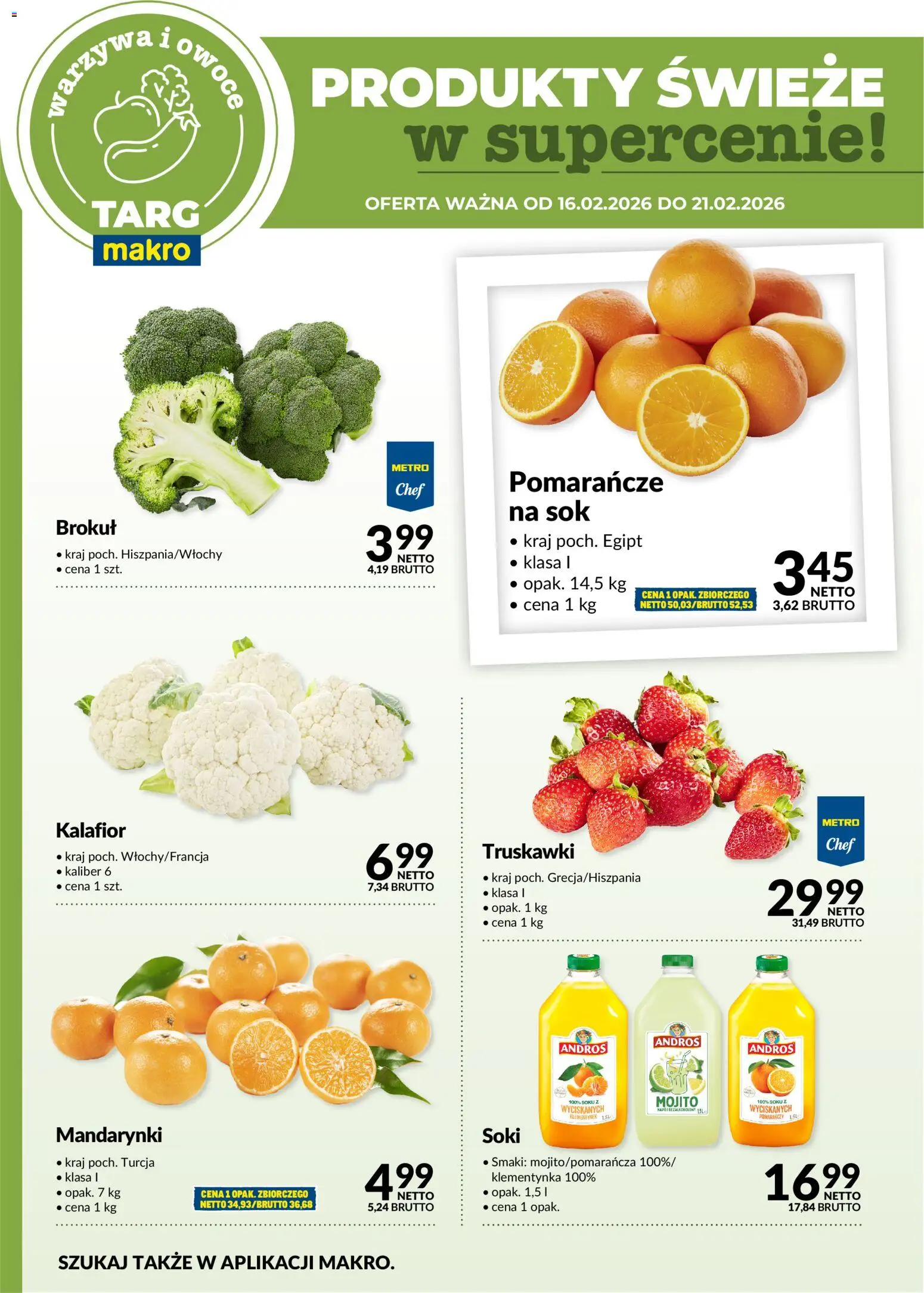 Makro Gazetka - Produkty świeże w supercenie od 16.02.2026 | Strona: 5 | Produkty: Brokuł, Sok, Pomarańcze, Owoce