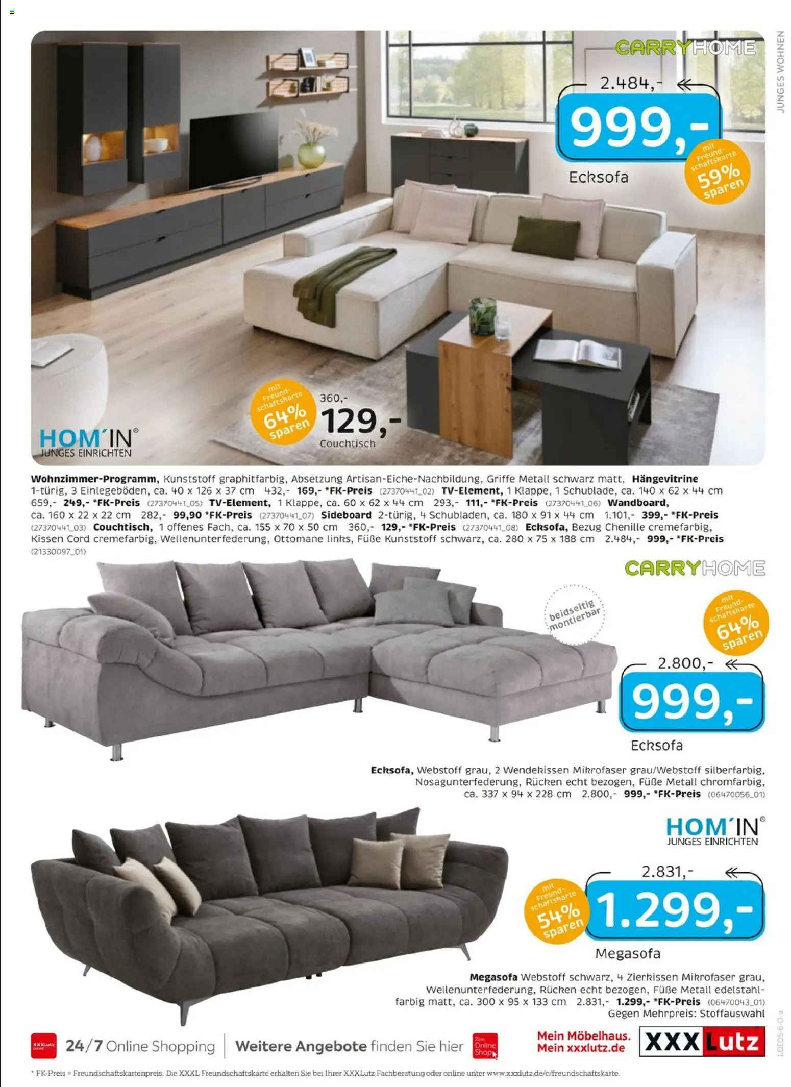 XXXLutz Nr. 1 beim Preis – gültig ab 25.04.2026 | Seite: 13 | Produkte: Sideboard, Ecksofa, Hängevitrine, Couchtisch