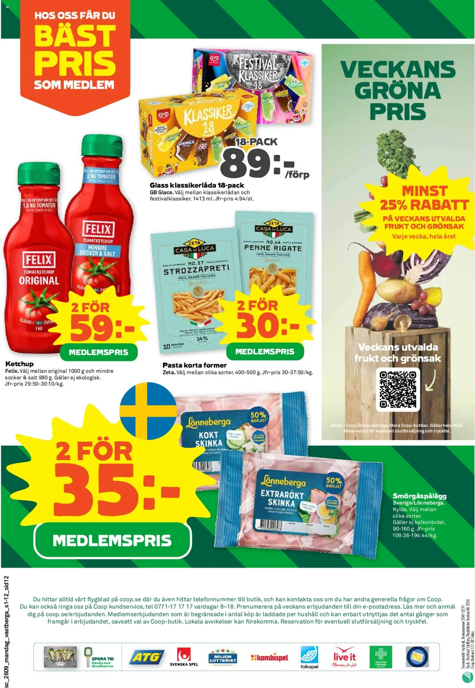 Coop Forum reklamblad aktuell från 23.02.2026 | Sida: 12 | Produkter: Sandwich, Tomater, Pasta, Spel