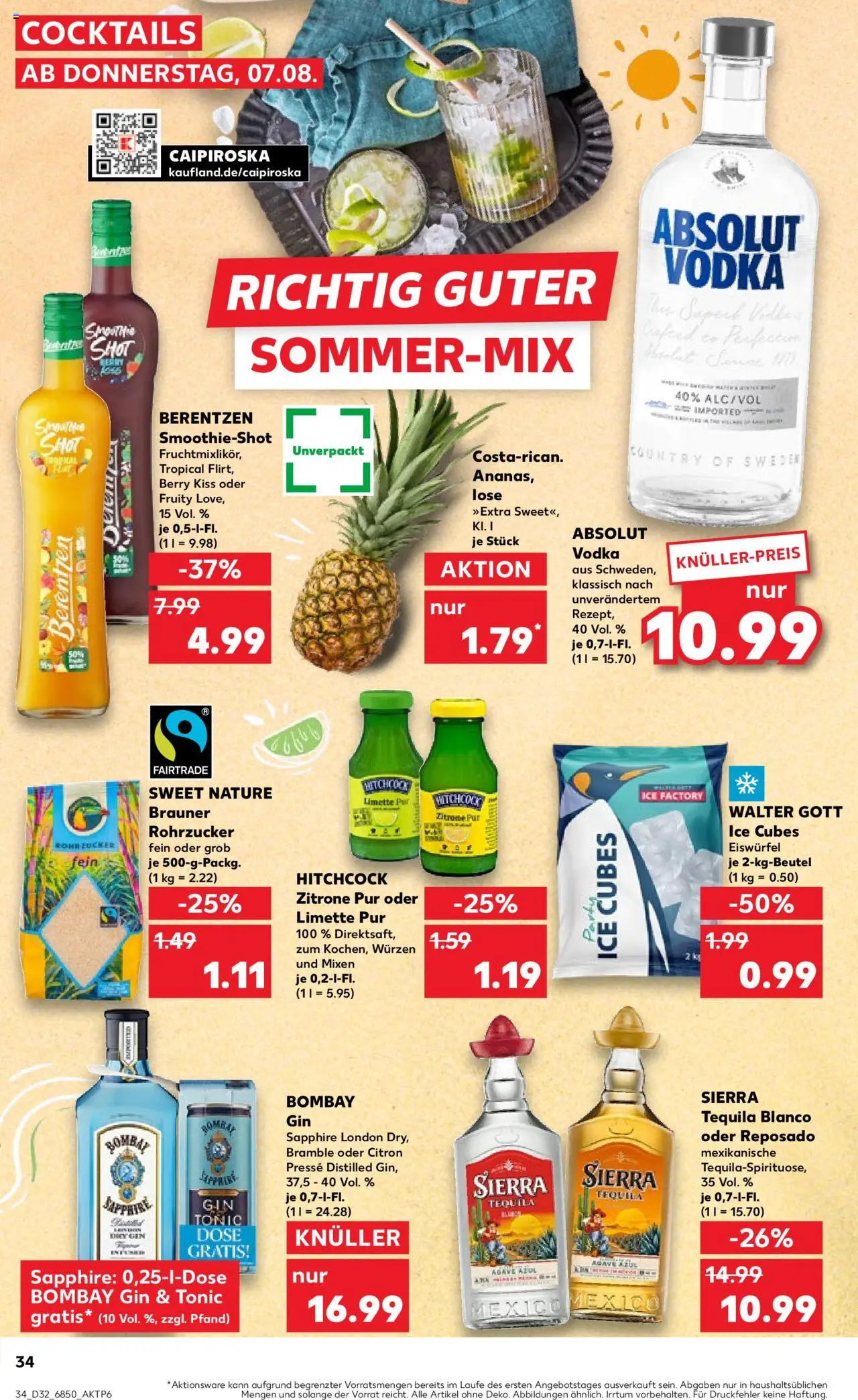 Kaufland prospekt Speyer	 - gültig ab dem 07.08.2025 | Seite: 34 | Produkte: Ananas, Tequila, Vodka, Berentzen