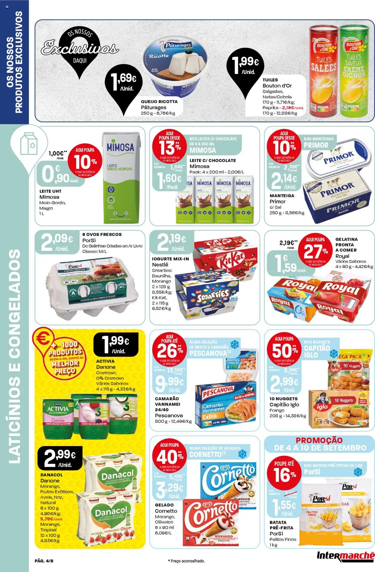 Intermarché Folheto Mini │ válido de 04.09.2025 | Página: 4 | Produtos: Gelatina, Leite, Queijo, Nuggets