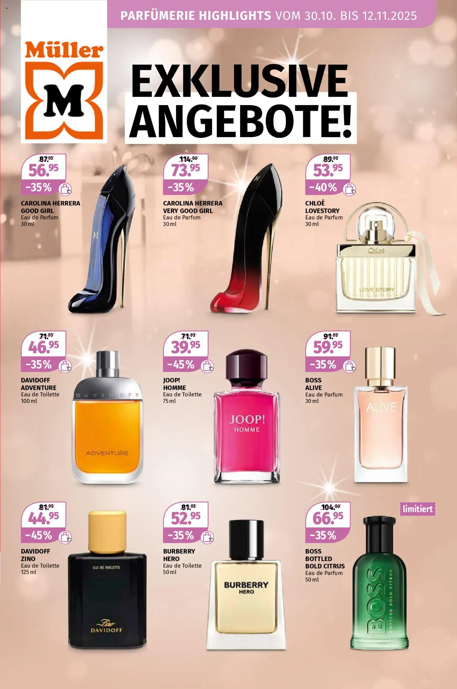 Müller Aktionen Parfümerie – gültig ab 30.10.2025 | Seite: 1 | Produkte: Eau de Parfum, Toilette, Parfüm, Eau de toilette