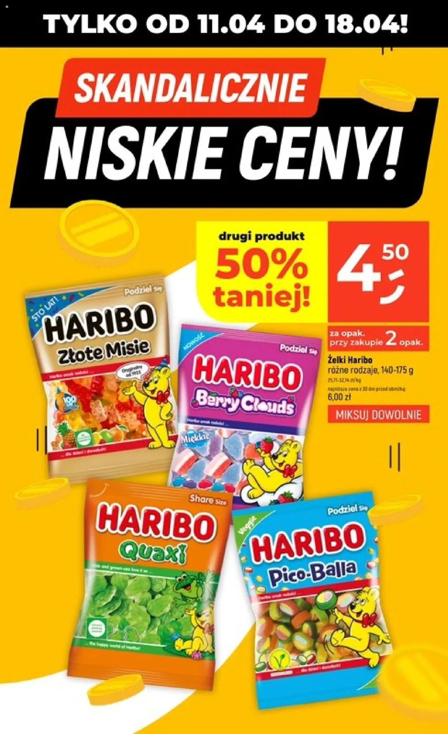 Dealz gazetka - Skandalicznie niskie ceny od 11.04.2026 | Strona: 1 | Produkty: Żelki haribo, Żelki