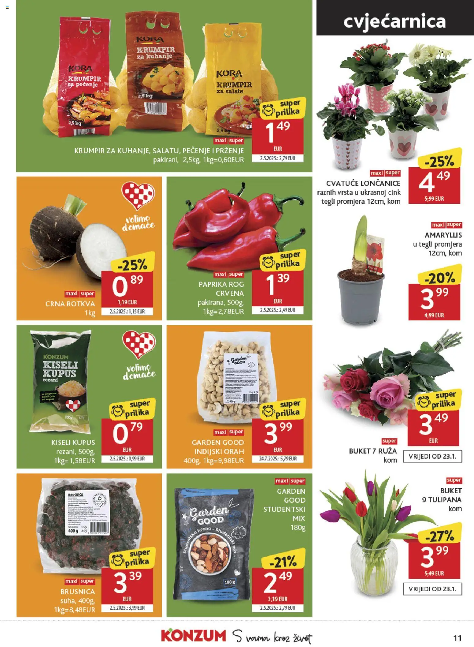 Konzum katalog | vrijedi od 21.01.2026 | Stranica: 11 | Proizvodi: Krumpir, Brusnica, Indijski orah, Orah