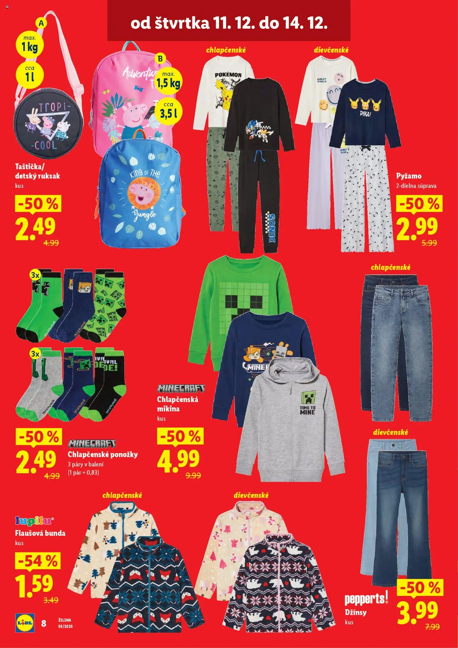 Nové Lidl akcie – leták je platný od 11.12.2025 | Strana: 8 | Produkty: Mikina, Bunda, Ponožky, Ruksak