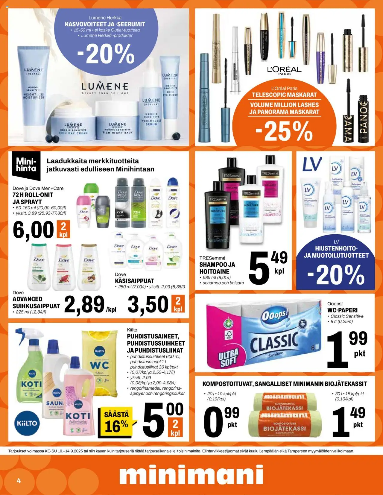 Minimani tarjoukset – voimassa 10.09.2025 alkaen | Sivu: 4 | Tuotteet: Shampoo, Hoitoaine, Puhdistusliinat