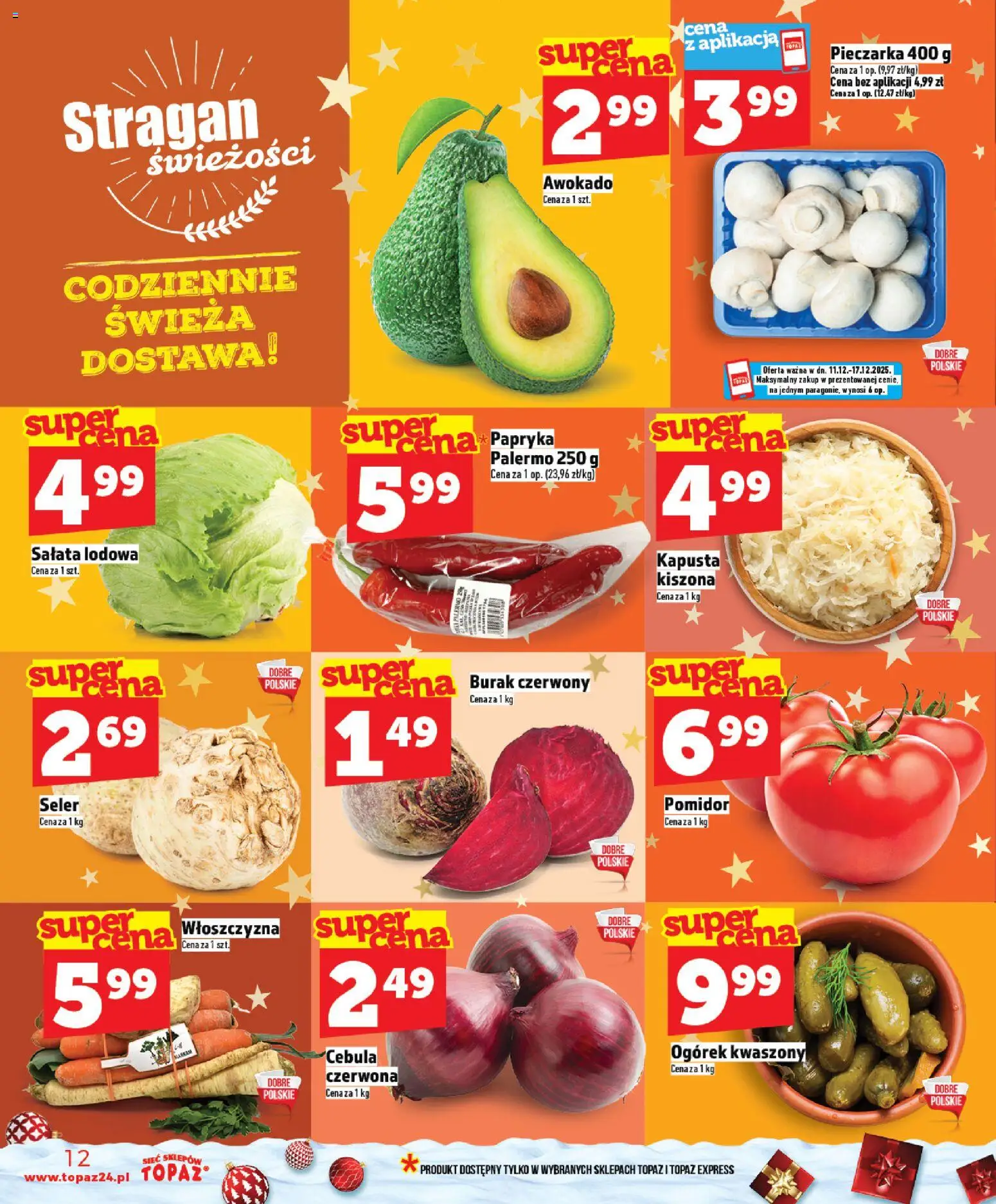 Topaz Gazetka MAZ od 11.12.2025 | Strona: 12 | Produkty: Burak, Kapusta, Papryka, Awokado