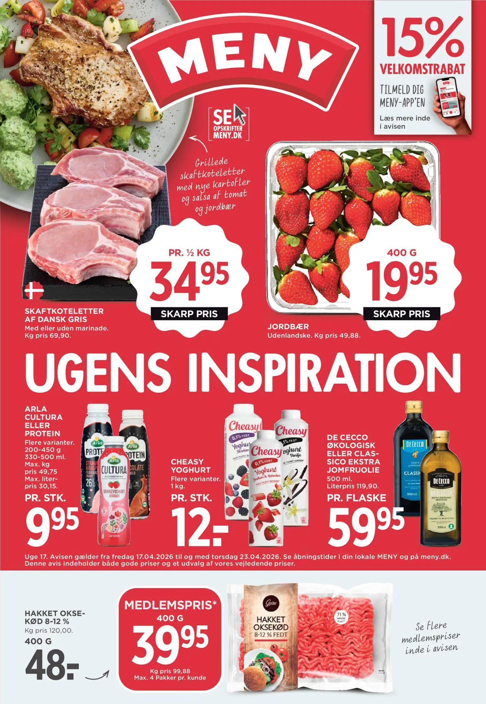 Meny tilbudsavis – gyldig fra 17.04.2026 | Side: 1 | Produkter: Oksekød, Kartofler, Salsa, Drikkeyoghurt