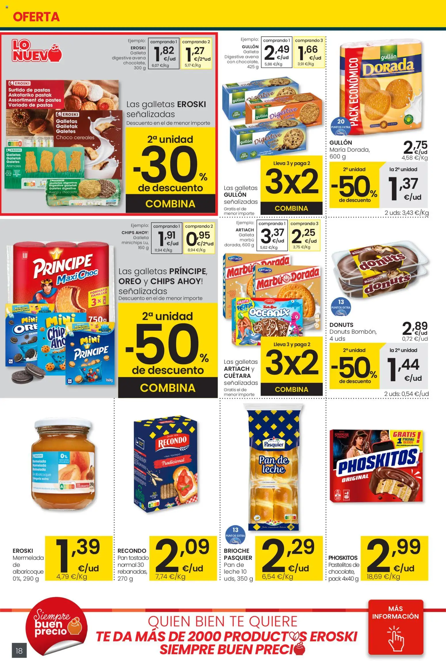 Eroski - Center │ válido desde el 05.01.2026 | Página: 18 | Productos: Leche, Cereales, Αποφλοιωτής σκόρδου, Donuts