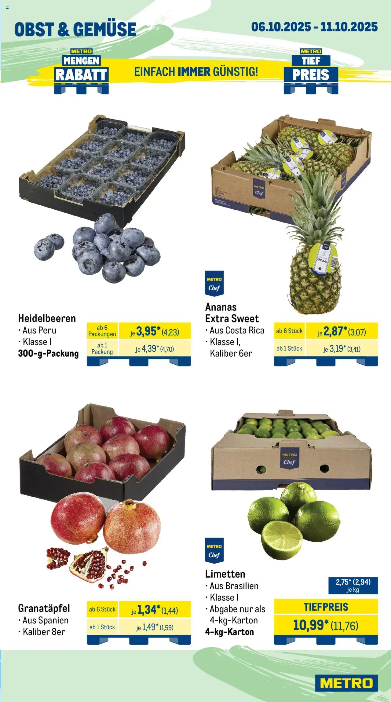 Metro  Wochen-Angebote Gastro – gültig ab 06.10.2025 | Seite: 7 | Produkte: Granatapfel, Limetten, Ananas, Gemüse