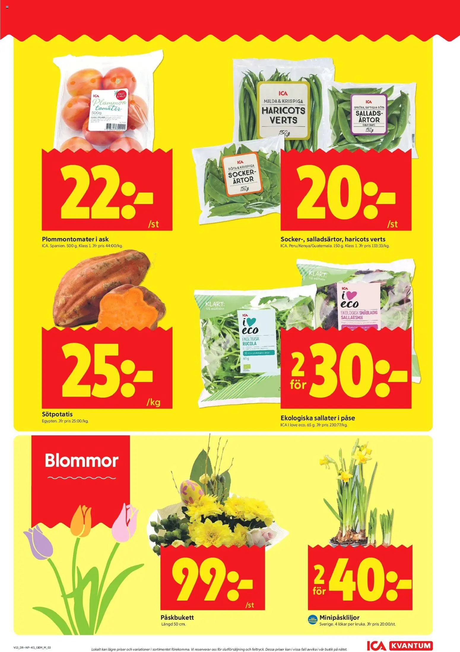 ICA Kvantum reklamblad aktuell från 23.03.2026 | Sida: 5 | Produkter: Haricots verts, Plommon, Sötpotatis, Ärtor