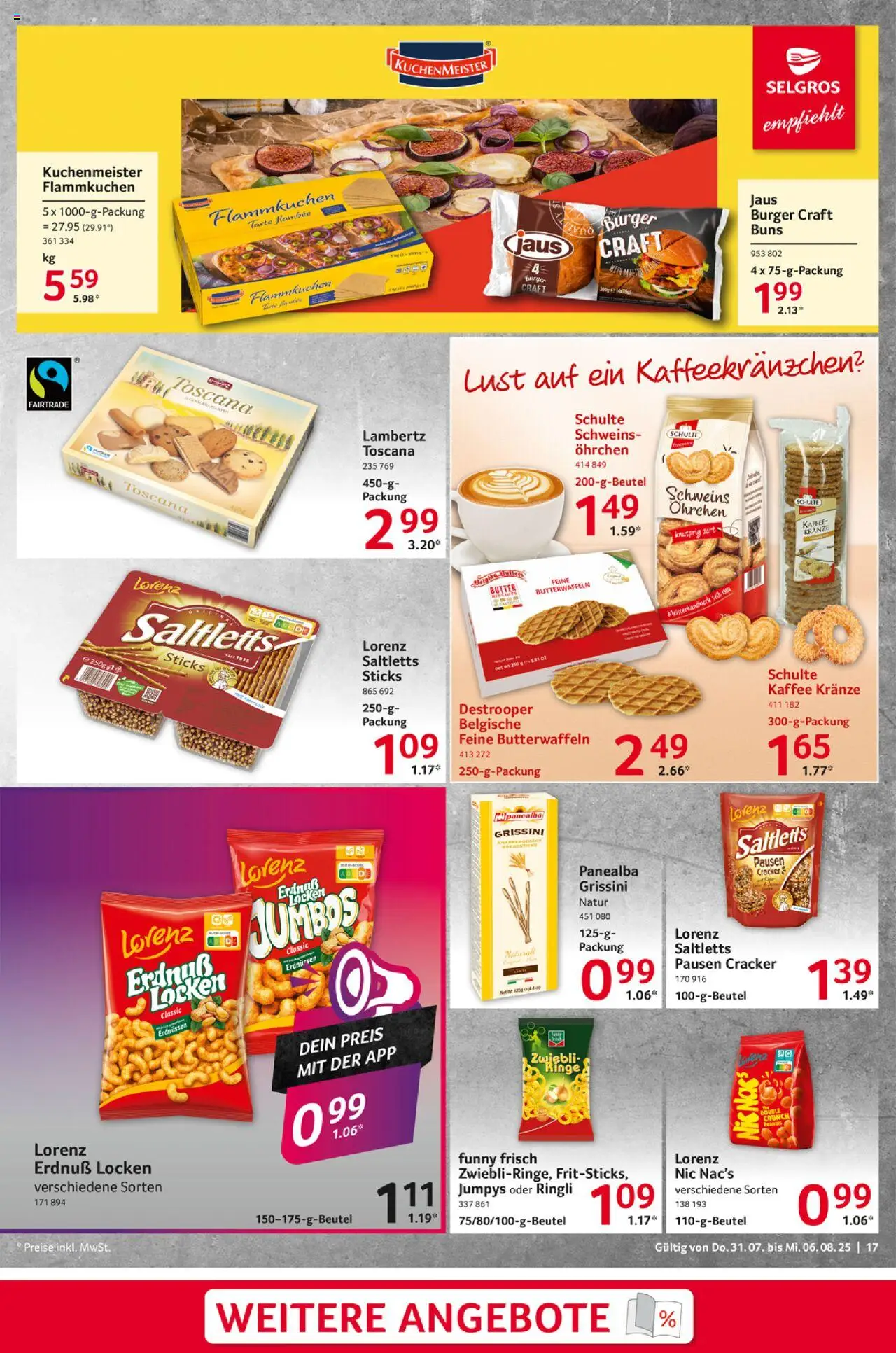 Selgros Prospekt 	 - gültig ab dem 31.07.2025 | Seite: 17 | Produkte: Butter, Kaffee, Funny frisch, Burger
