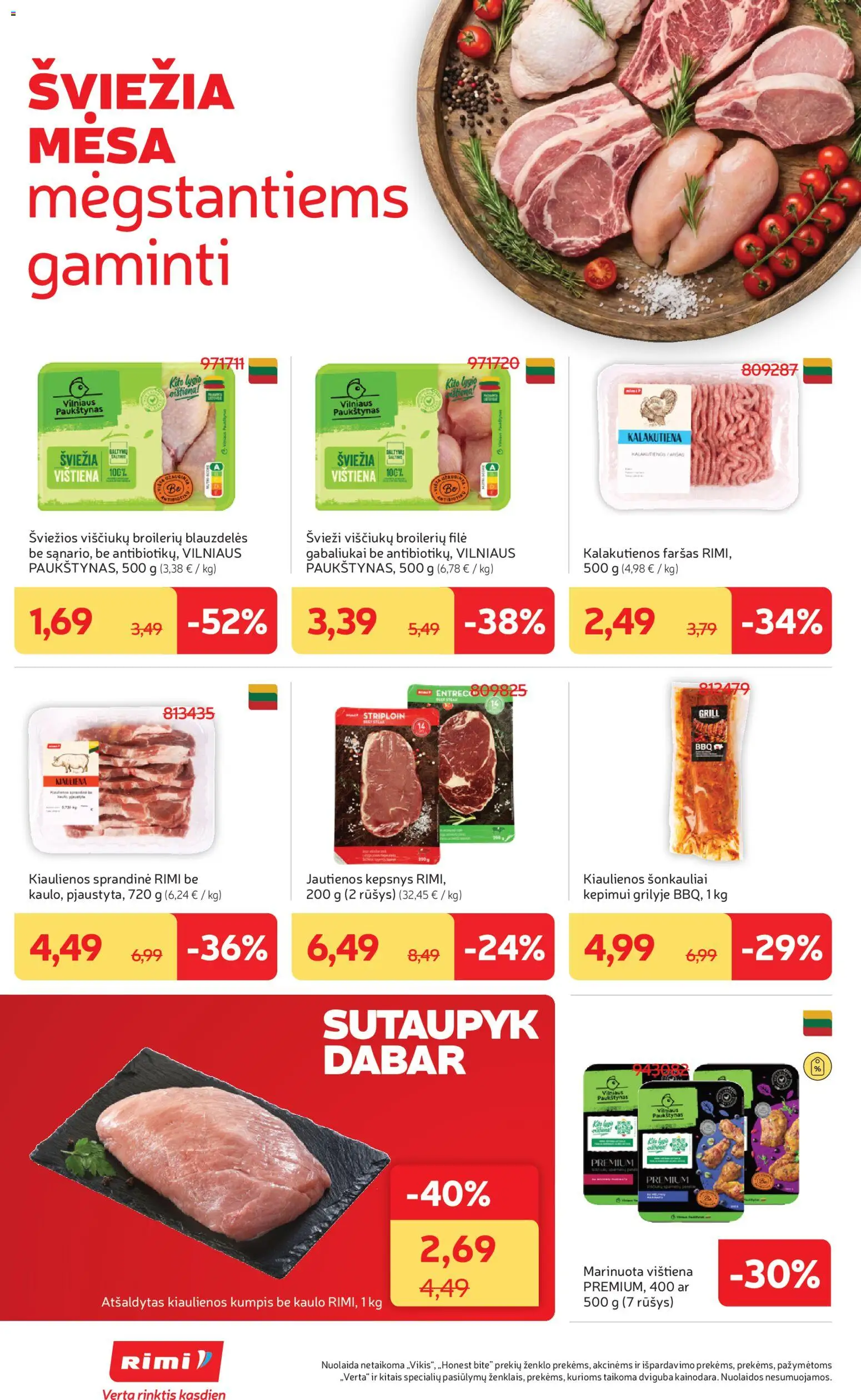 Rimi akcijos nuo 07.04.2026 | Puslapis: 14 | Prekių: Kiaulienos, Jautienos, Kumpis, Vištiena