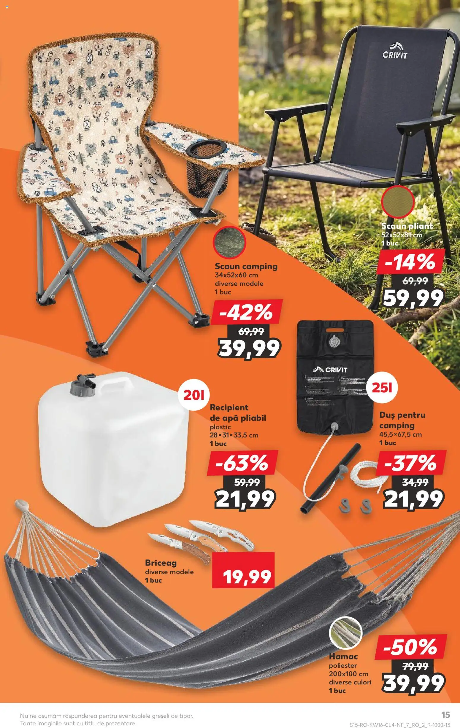 Noul catalog Kaufland – valabil de la 15.04.2026 | Pagină: 15 | Produse: Hamac, Scaun, Duș, Apă
