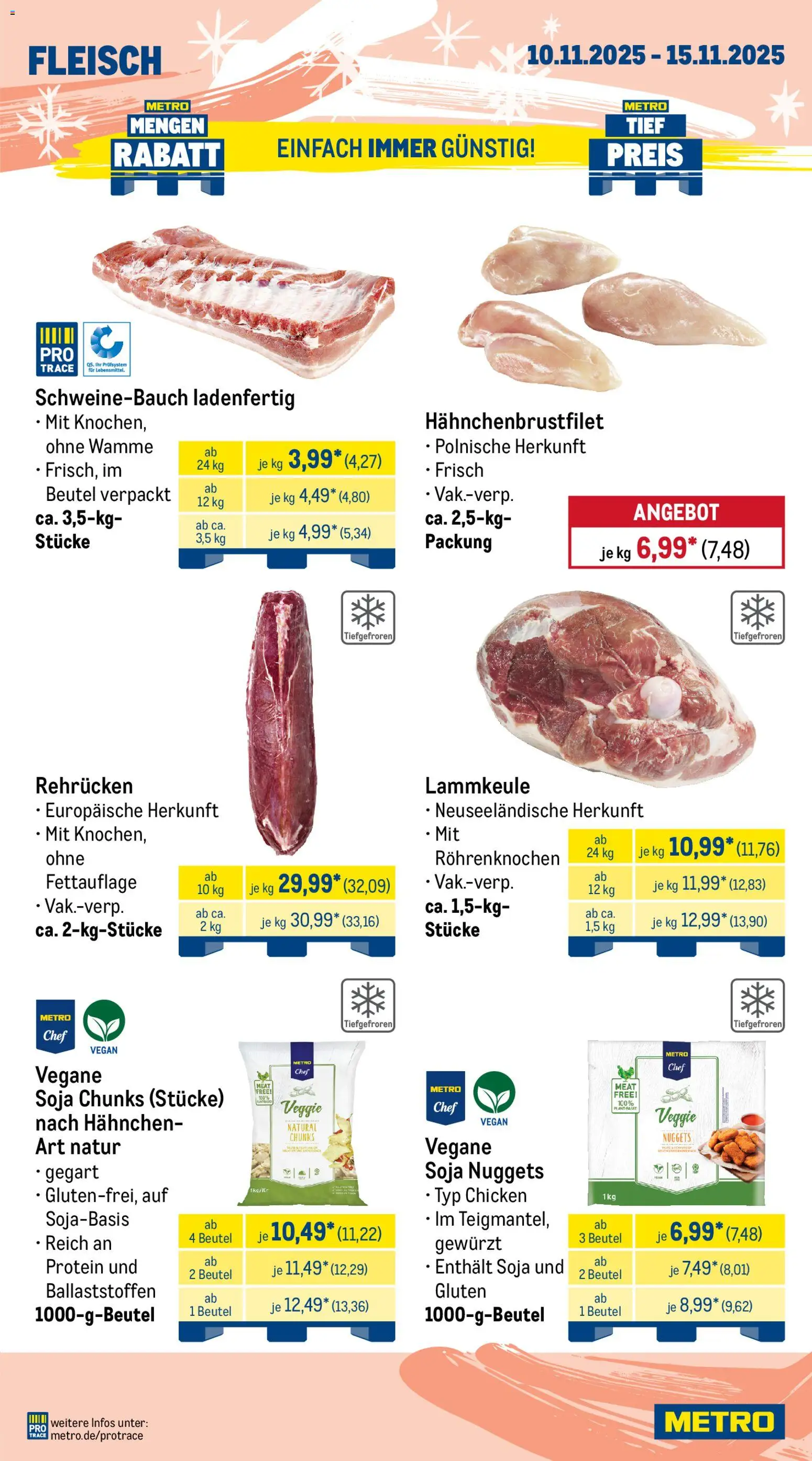 Metro Wochen-Angebote Gastro – gültig ab 10.11.2025 | Seite: 3 | Produkte: Lammkeule, Hahnchen, Schweinebauch, Fleisch