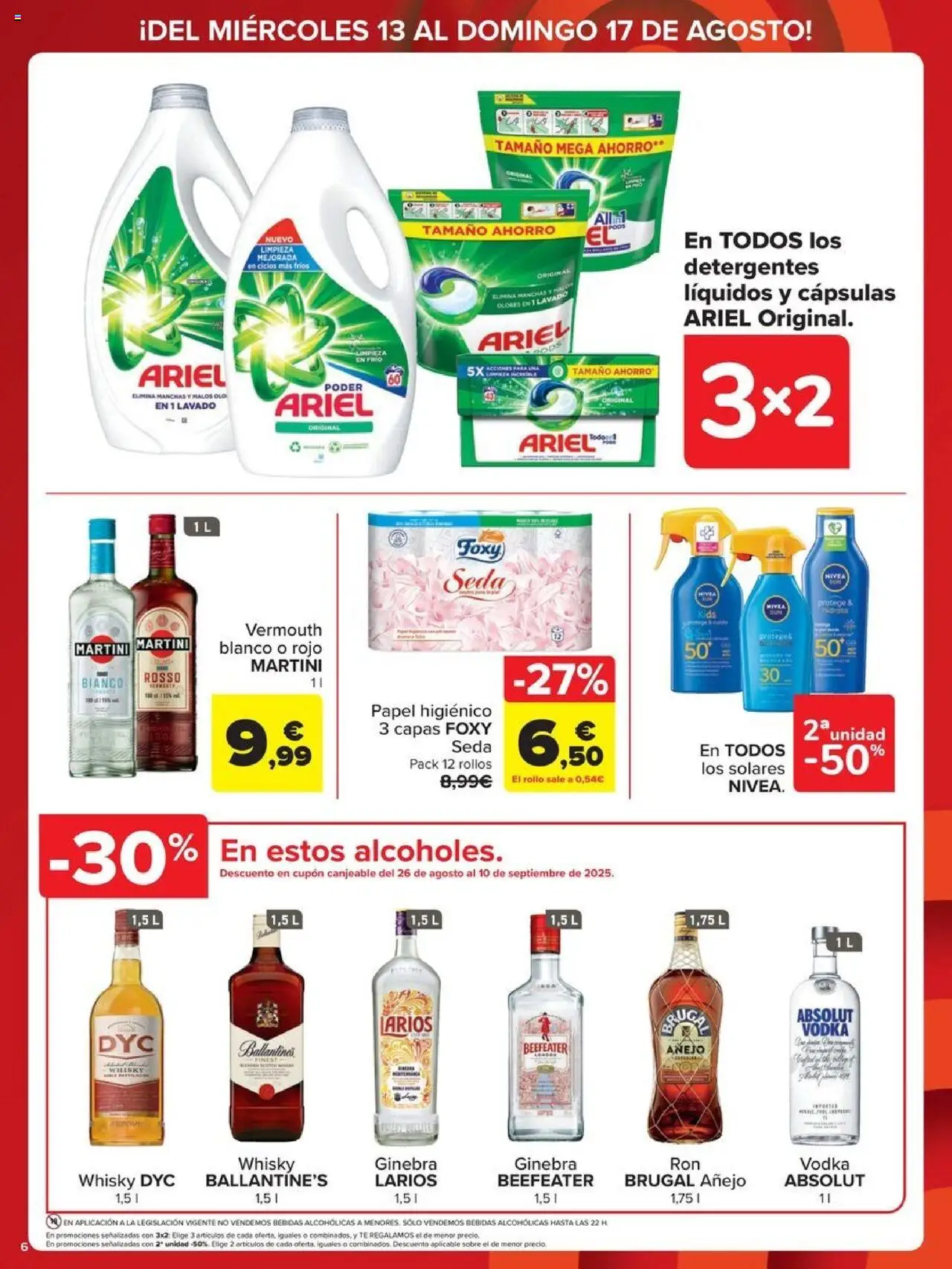 Carrefour - Precio Imbatible │ válido desde el 13.08.2025 | Página: 6 | Productos: Papel higienico, Ginebra, Té, Whisky