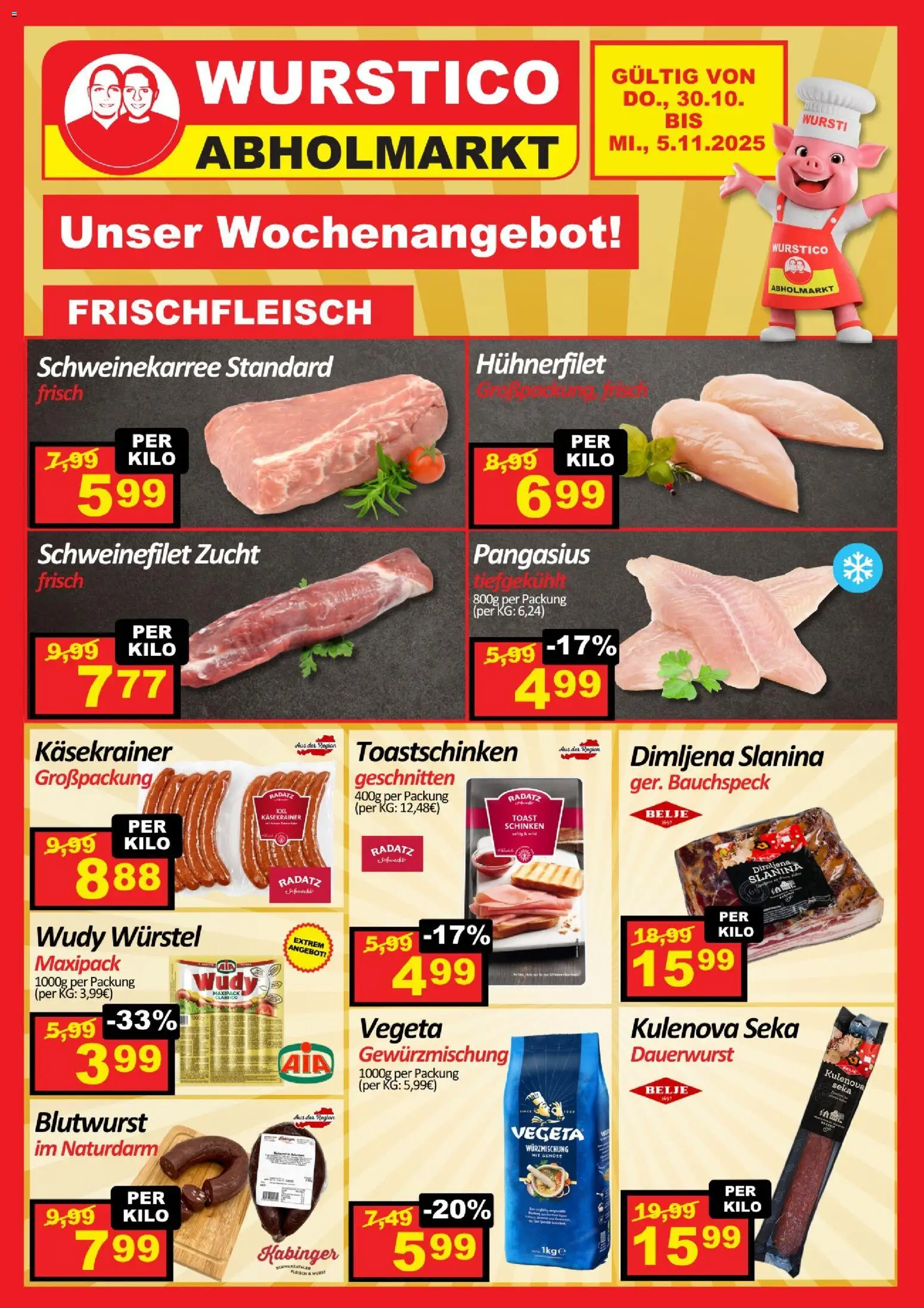 Wurstico Abholmarkt Flugblatt gültig ab 30.10.2025 | Seite: 1 | Produkte: Wurst, Schinken
