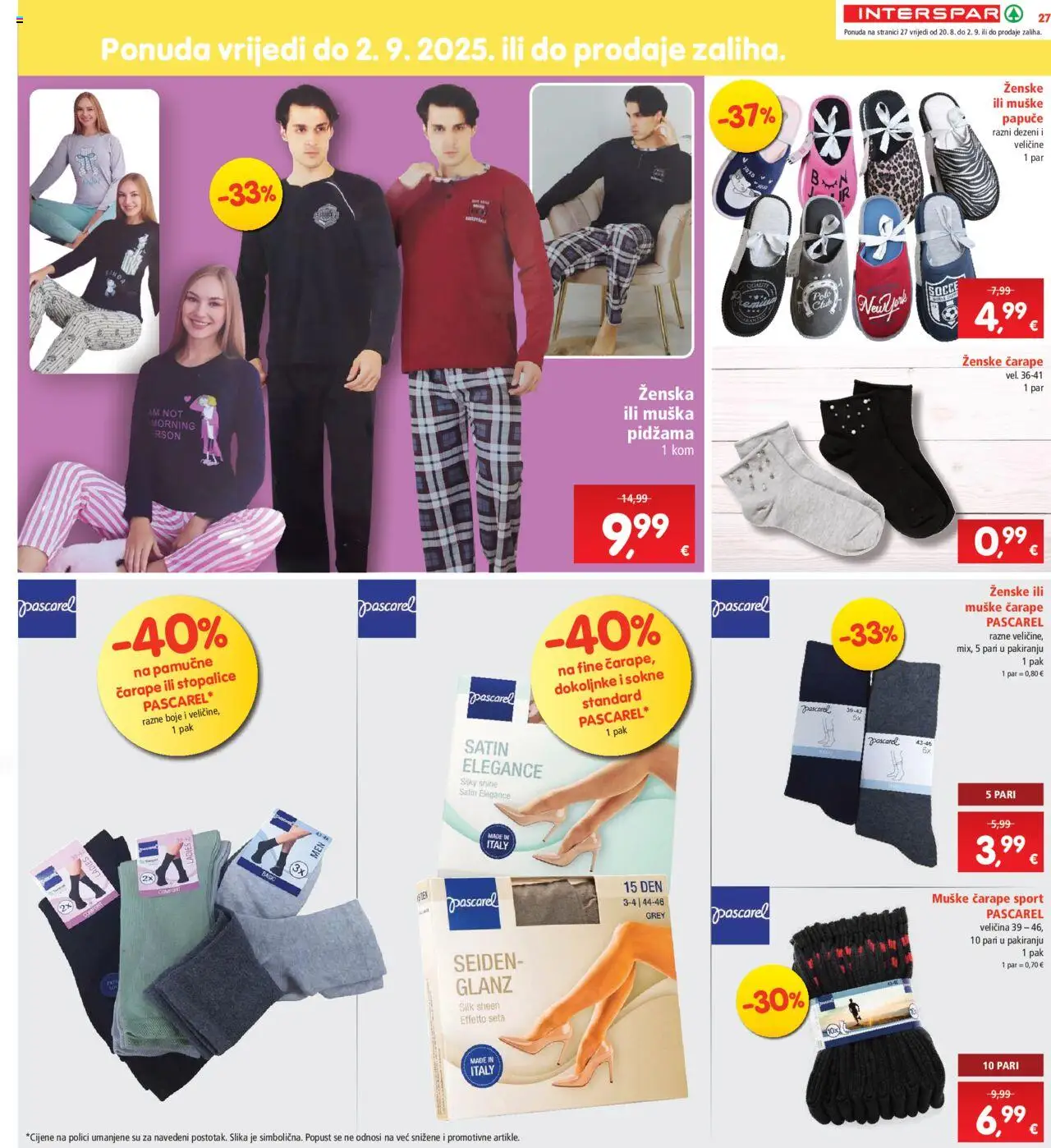 Interspar katalog | vrijedi od 20.08.2025 | Stranica: 27 | Proizvodi: Čarape, Pidžama, Papuče