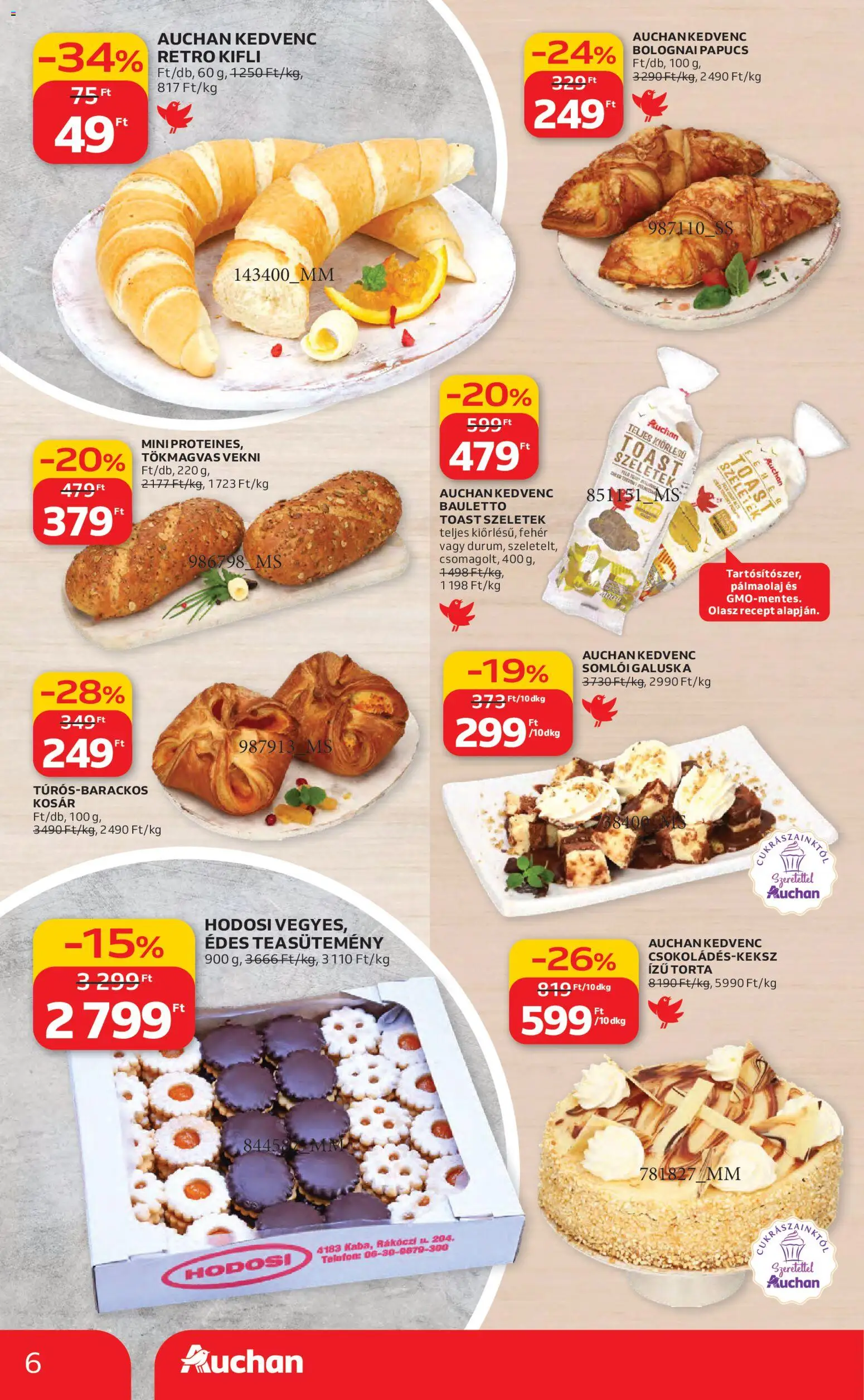 Auchan akciós ujság - amely érvényes a következő dátumtól: 26.02.2026 | Oldal: 6 | Termékek: Torta, Telefon, Kifli, Kosár