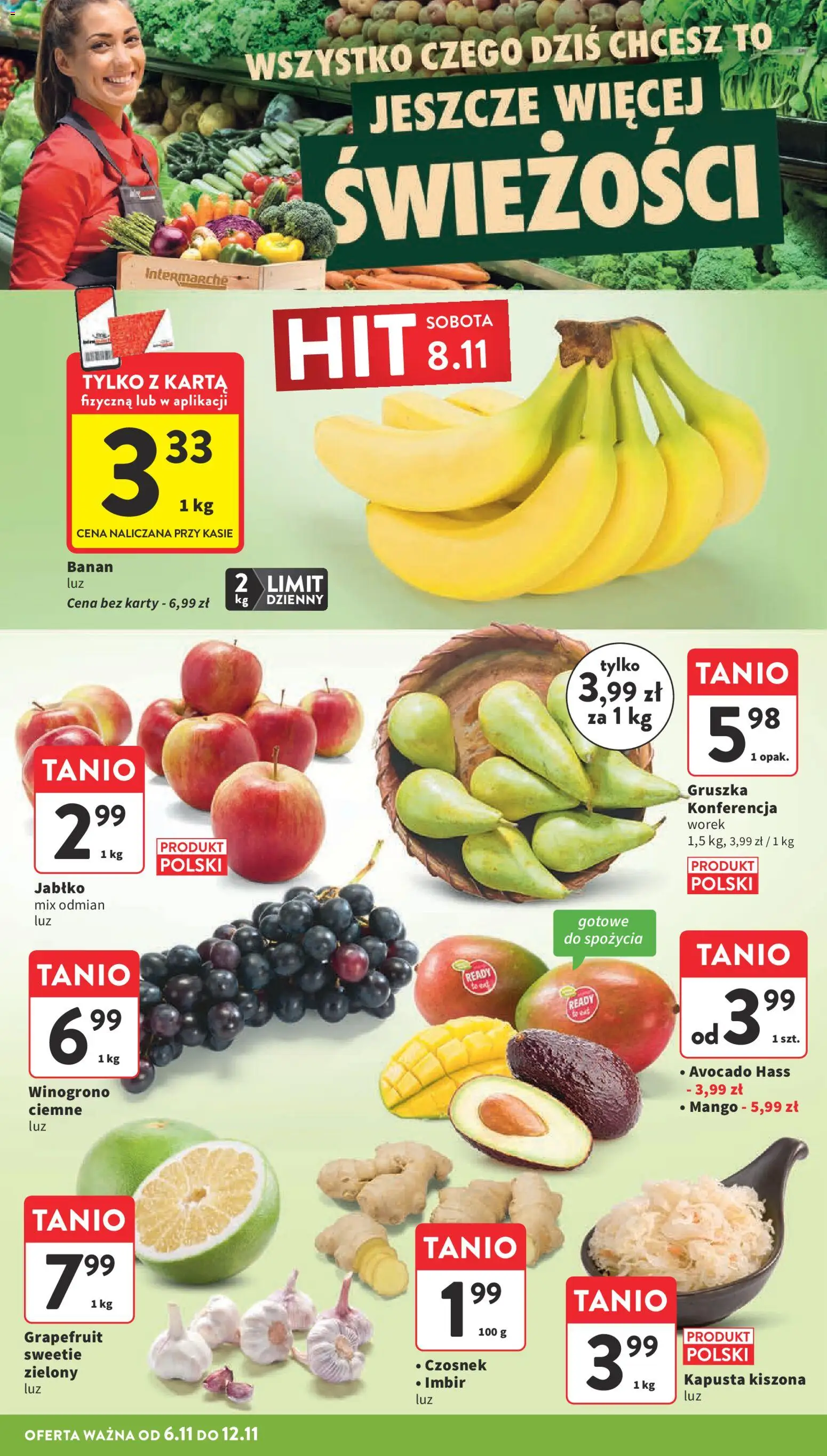 Intermarche Gazetka od 06.11.2025 | Strona: 12 | Produkty: Karta, Gruszka, Winogrono, Kapusta kiszona
