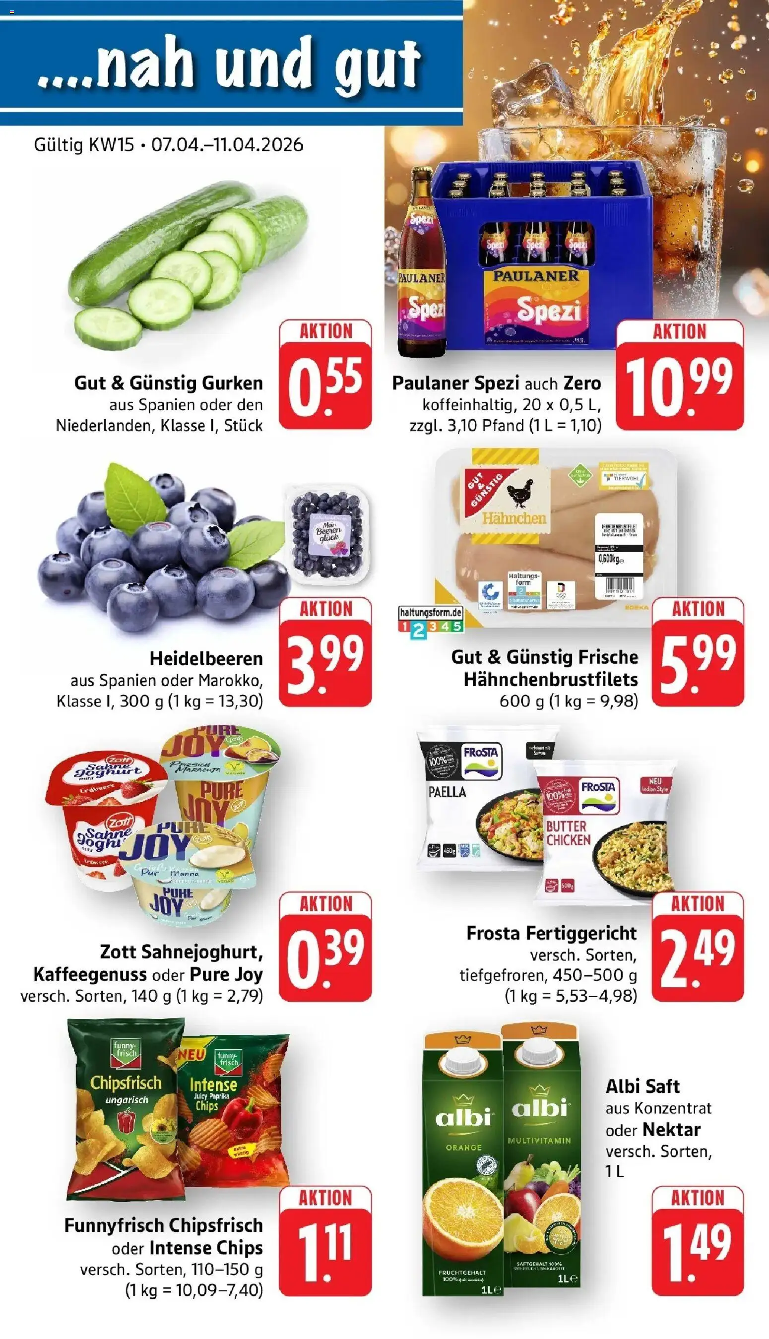 Edeka prospekt Neuhofen	 – gültig ab 05.04.2026 | Seite: 1 | Produkte: Hahnchen, Heidelbeeren, Gurken, Paulaner