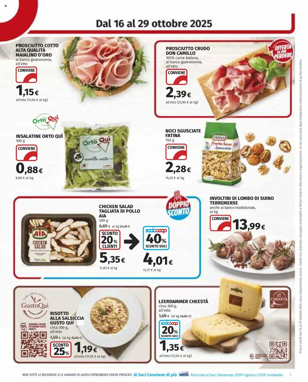 Volantino COOP del 16.10.2025 | Pagina: 5 | Prodotti: Prosciutto Crudo, Pollo, Frutta, Noci