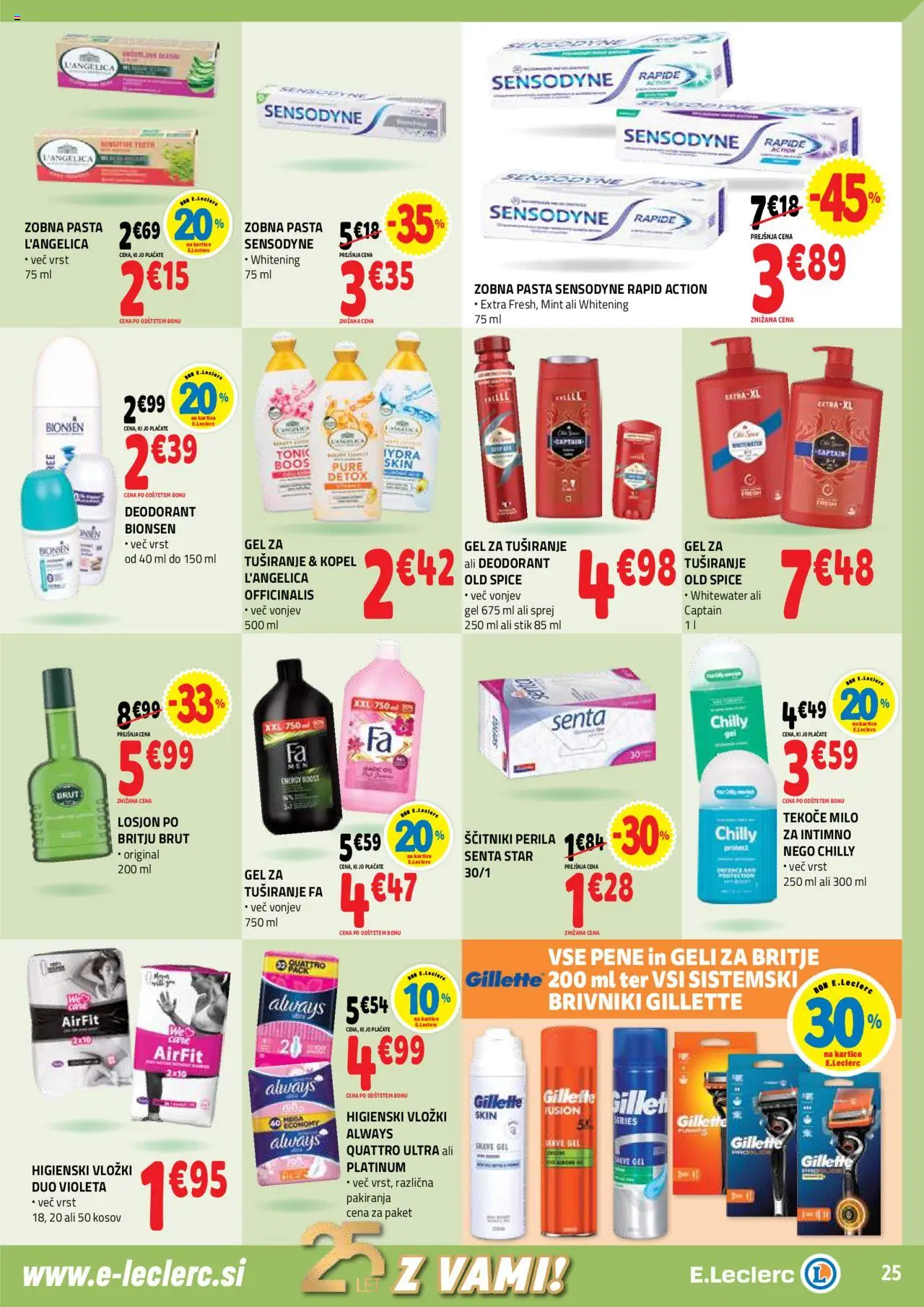 E.leclerc katalog │ velja od 20.08.2025 | Stran: 25 | Izdelki: Higienski vložki, Tekoče milo, Milo, Ščitniki