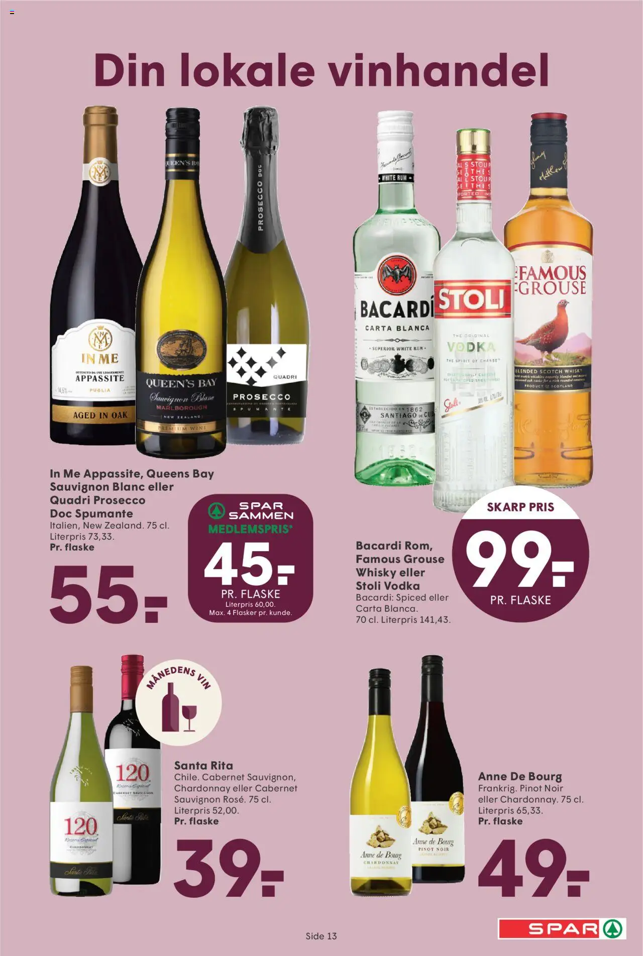 Spar Tilbudsavis gyldig fra 15.08.2025 | Side: 13 | Produkter: Vin, Vodka, Whisky