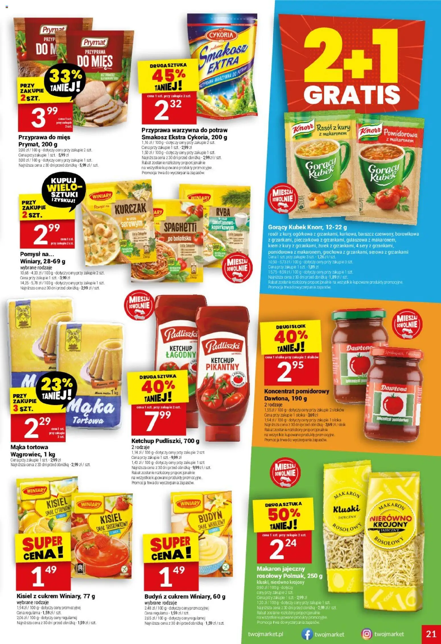 Twój Market Gazetka od 07.01.2026 | Strona: 21 | Produkty: Ketchup, Koncentrat pomidorowy, Zurek, Makaron