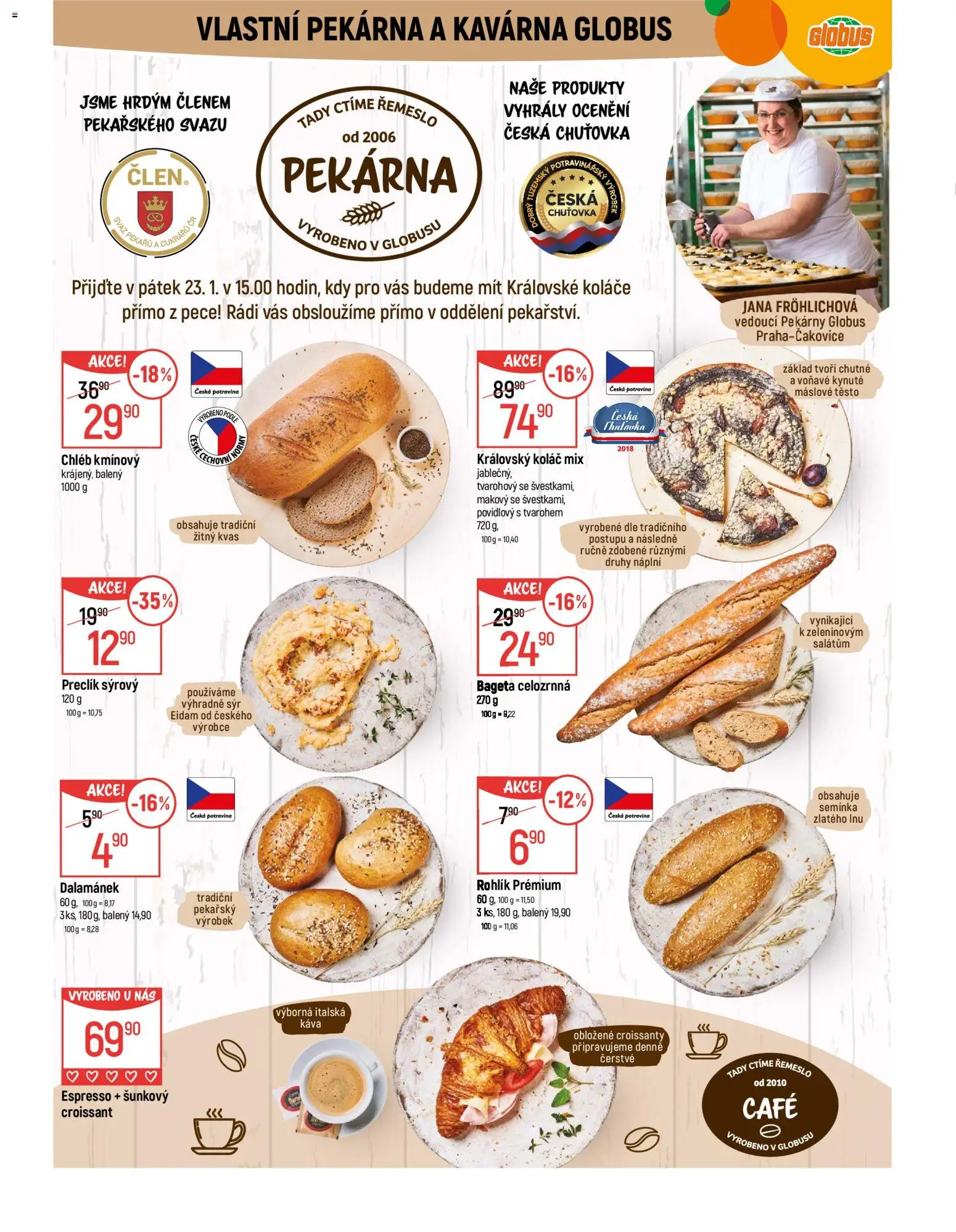 Globus leták - Praha Čakovice od 21.01.2026 | Strana: 8 | Produkty: Globus, Sýr, Chléb, Káva