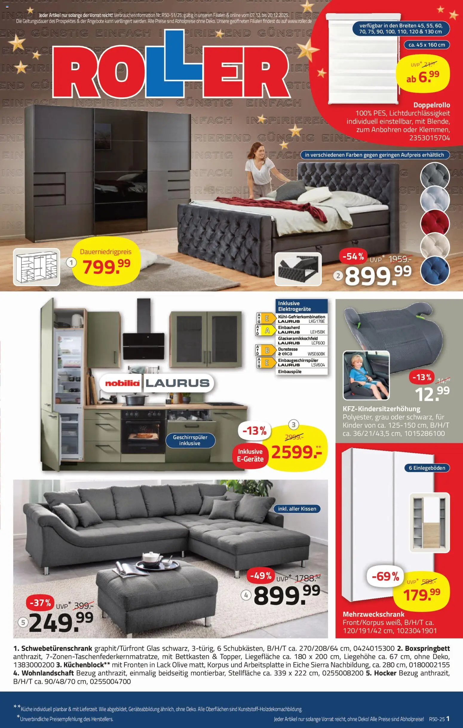 Roller Prospekt 	 – gültig ab 07.12.2025 | Seite: 3 | Produkte: Wohnlandschaft, Hocker, Schwebetürenschrank, Kühlgefrierkombination