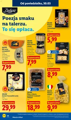 Pogląd oferty "DELUXE Makaron wstążki, 500 g, różne rodzaje" - ważna od 30.03.2026 | Strona: 48 | Produkty: Makaron wstążki, Pierogi, Tagliatelle, Makaron