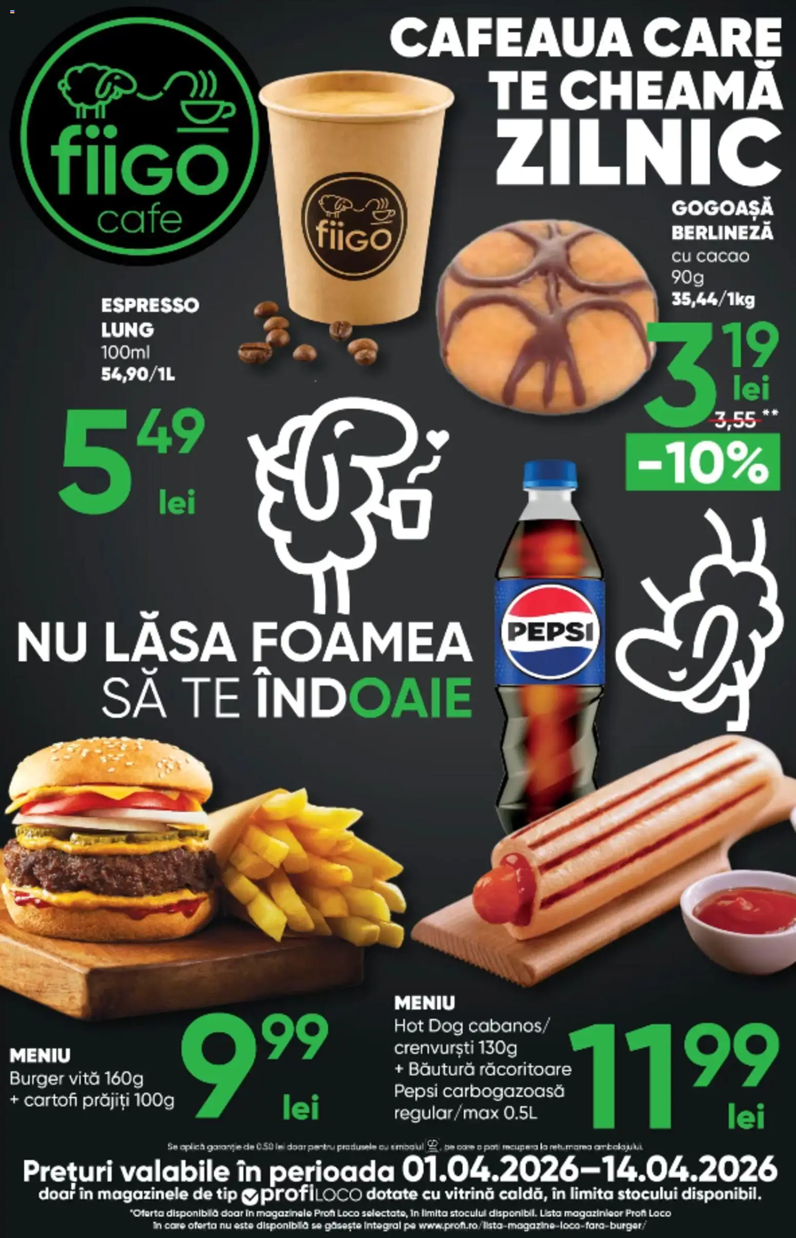 Noul catalog Profi – valabil de la 01.04.2026 | Pagină: 16 | Produse: Divan, Crenvurști, Cacao, Burger