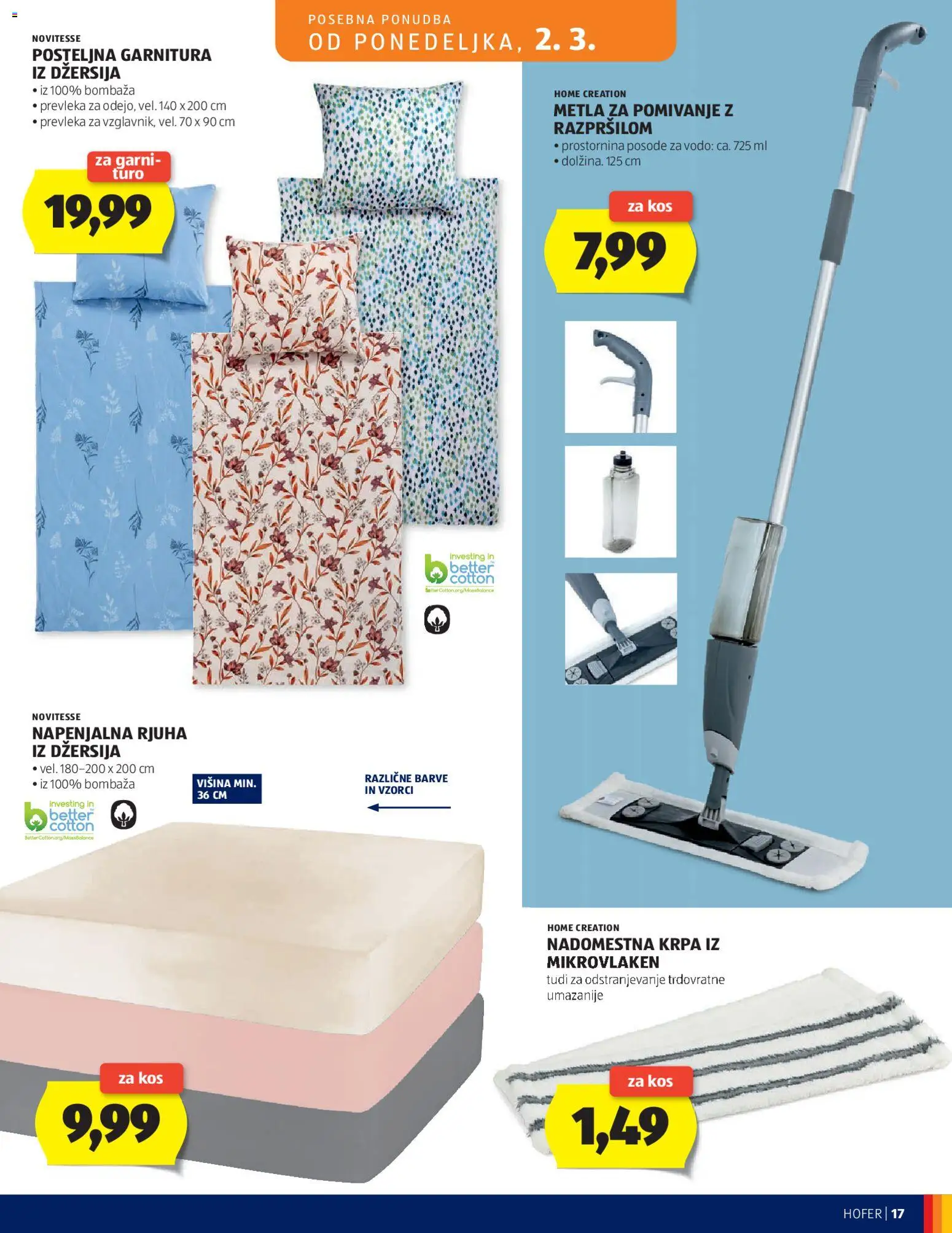 Novi Hofer katalog ponudbe – veljaven od 25.02.2026 | Stran: 17 | Izdelki: Prevleka, Rjuha, Kos