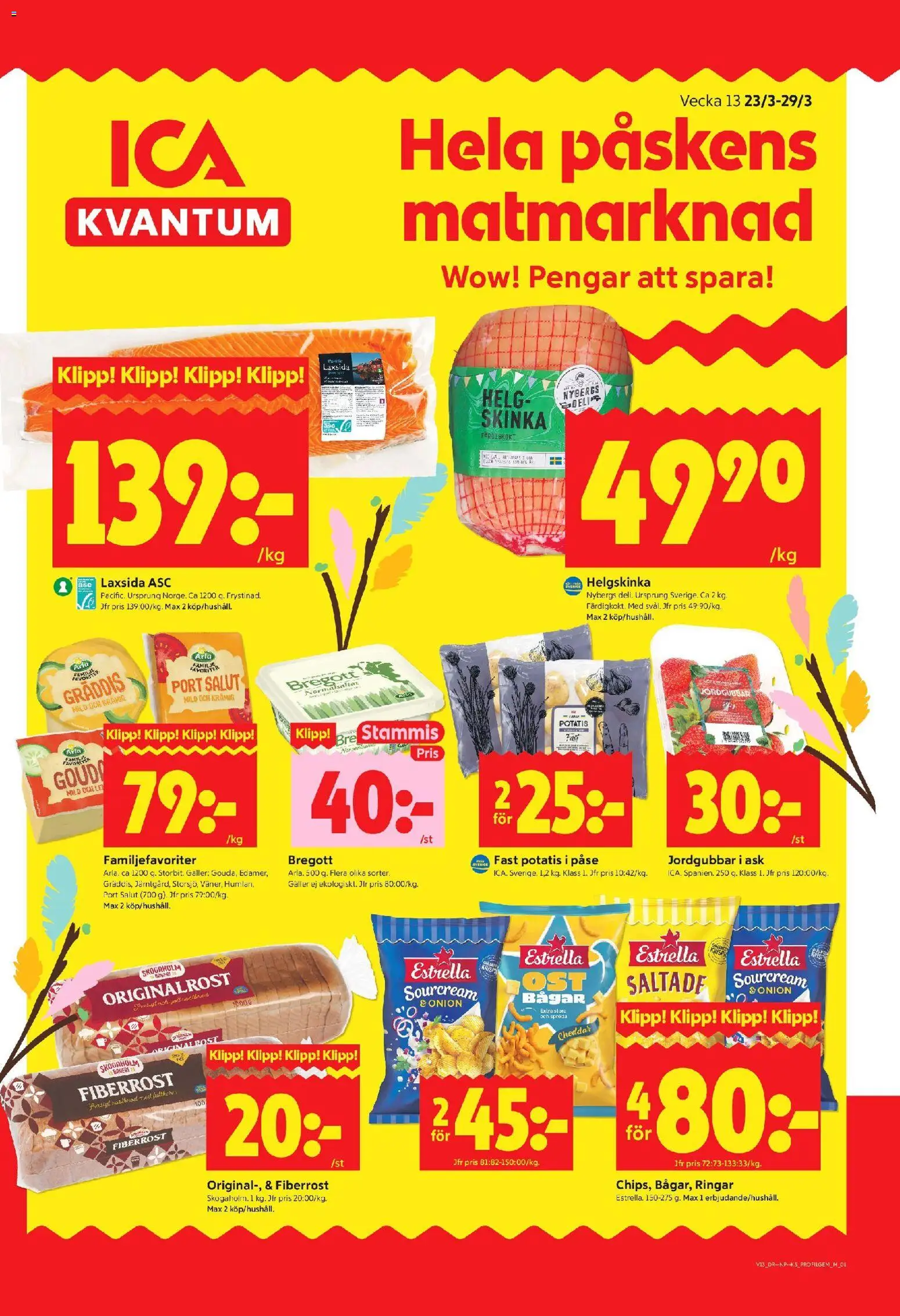ICA Kvantum reklamblad aktuell från 23.03.2026 | Sida: 1 | Produkter: Galler, Cheddar, Skinka, Potatis