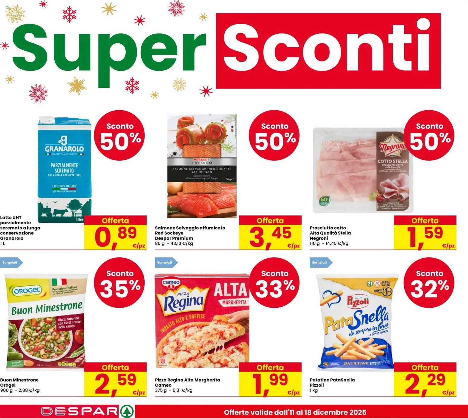 Volantino Despar del 11.12.2025 | Pagina: 4 | Prodotti: Prosciutto Cotto, Salmone, Patatine, Menta
