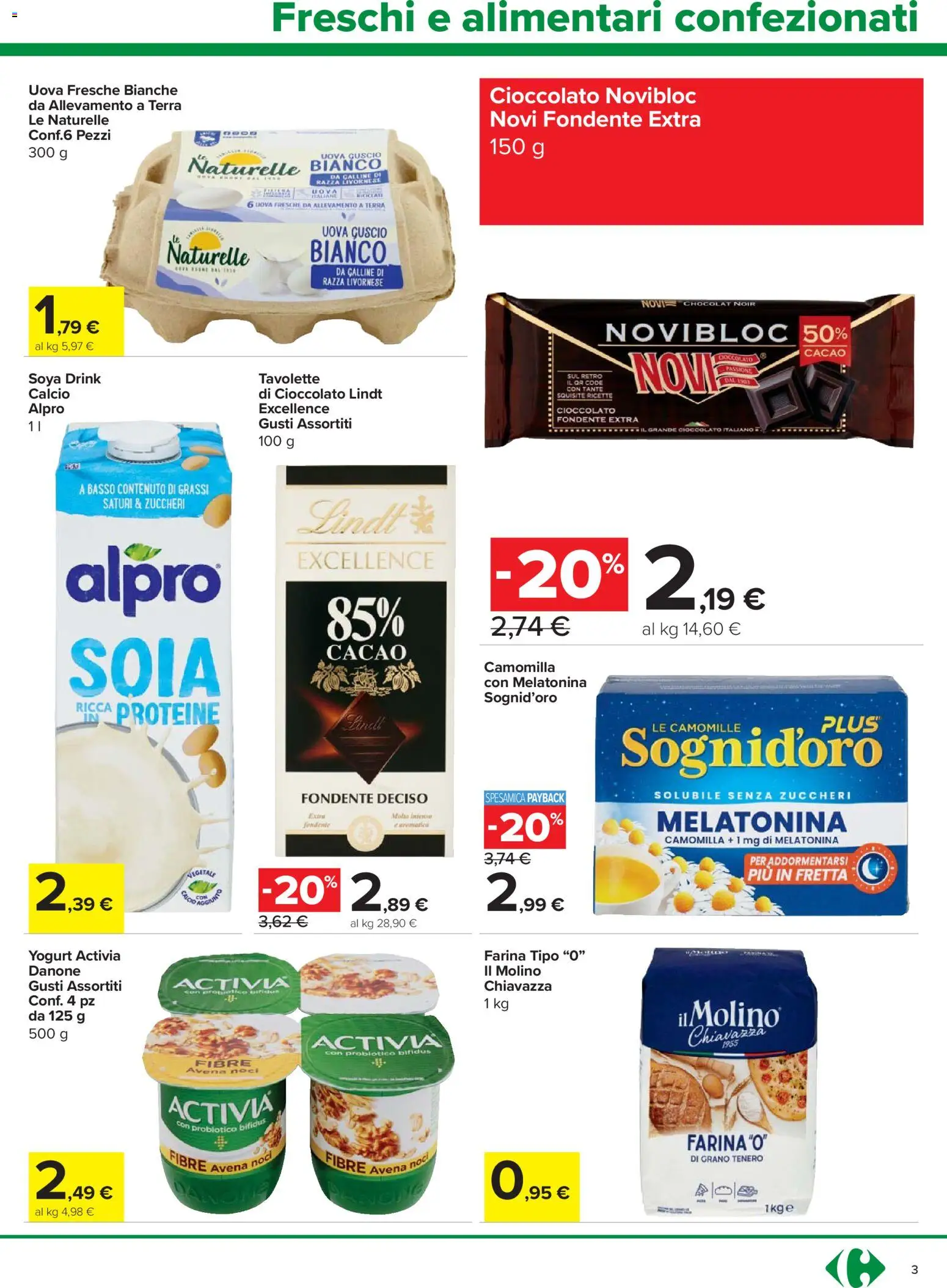 Volantino Carrefour del 27.12.2025 | Pagina: 3 | Prodotti: Uova, Farina, Cacao, Terra