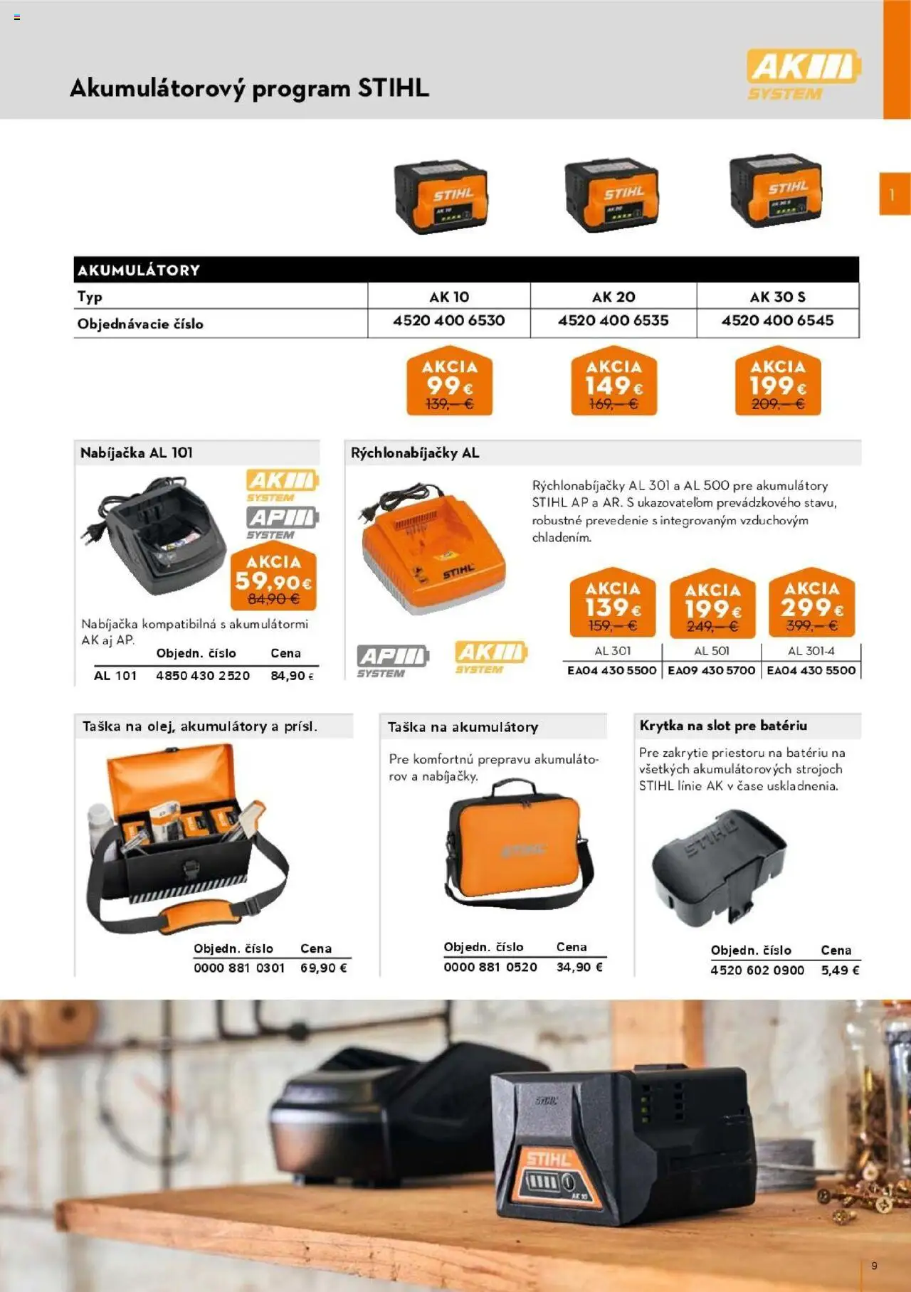 Nové STIHL akcie – leták je platný od 01.04.2025 | Strana: 9 | Produkty: Nabíjačka, Taška
