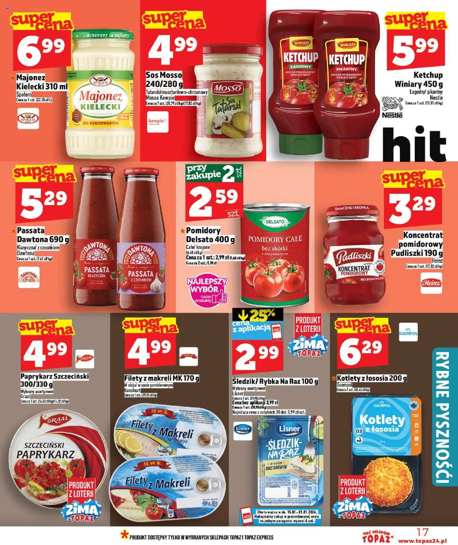 Topaz Gazetka MAZ od 15.01.2026 | Strona: 17 | Produkty: Ketchup, Paprykarz szczeciński, Pomidory, Sos