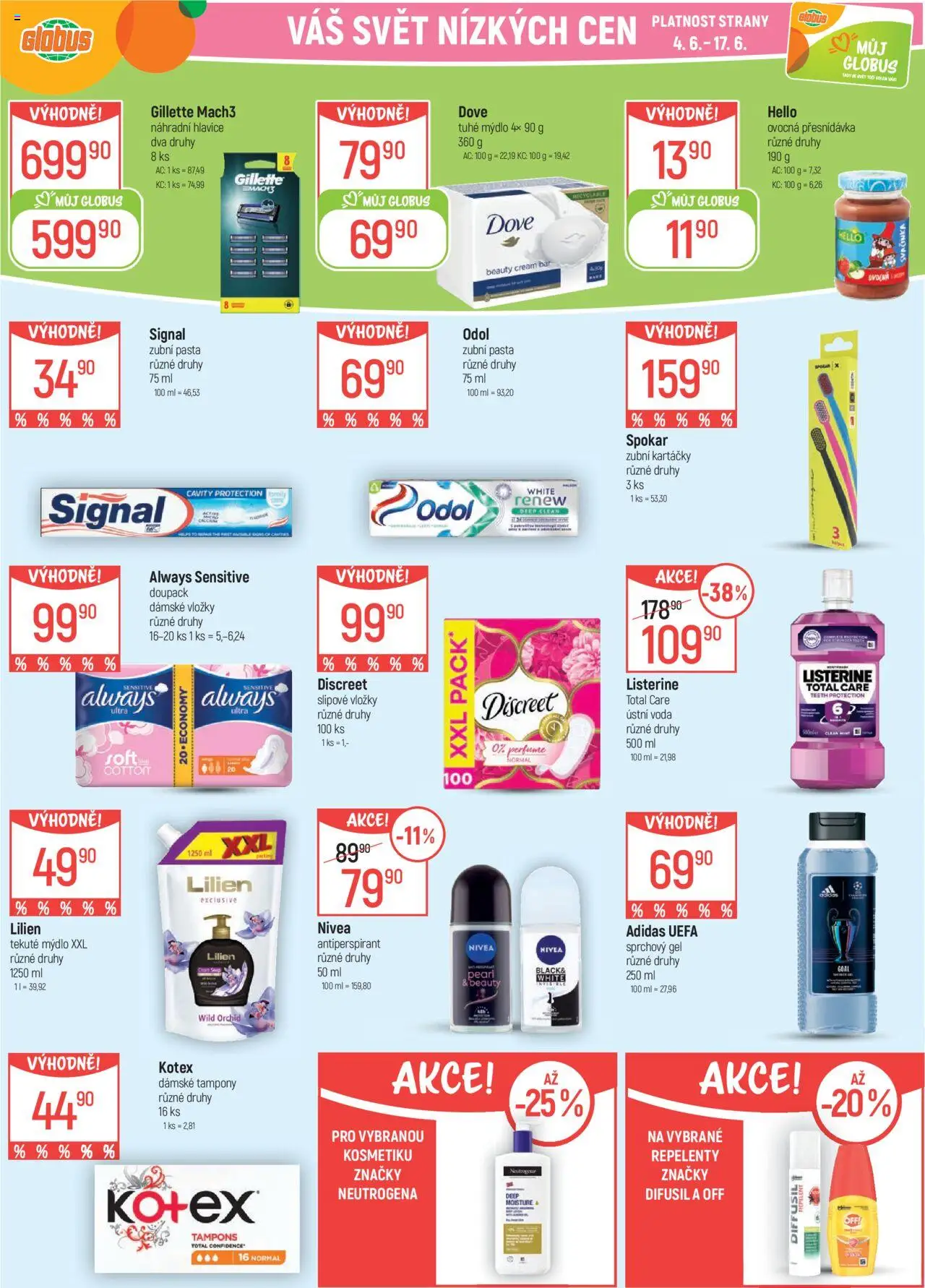 Globus leták - Trmice od 04.06.2025 | Strana: 32 | Produkty: Ústní voda, Nivea, Gillette Mach3, Tampony