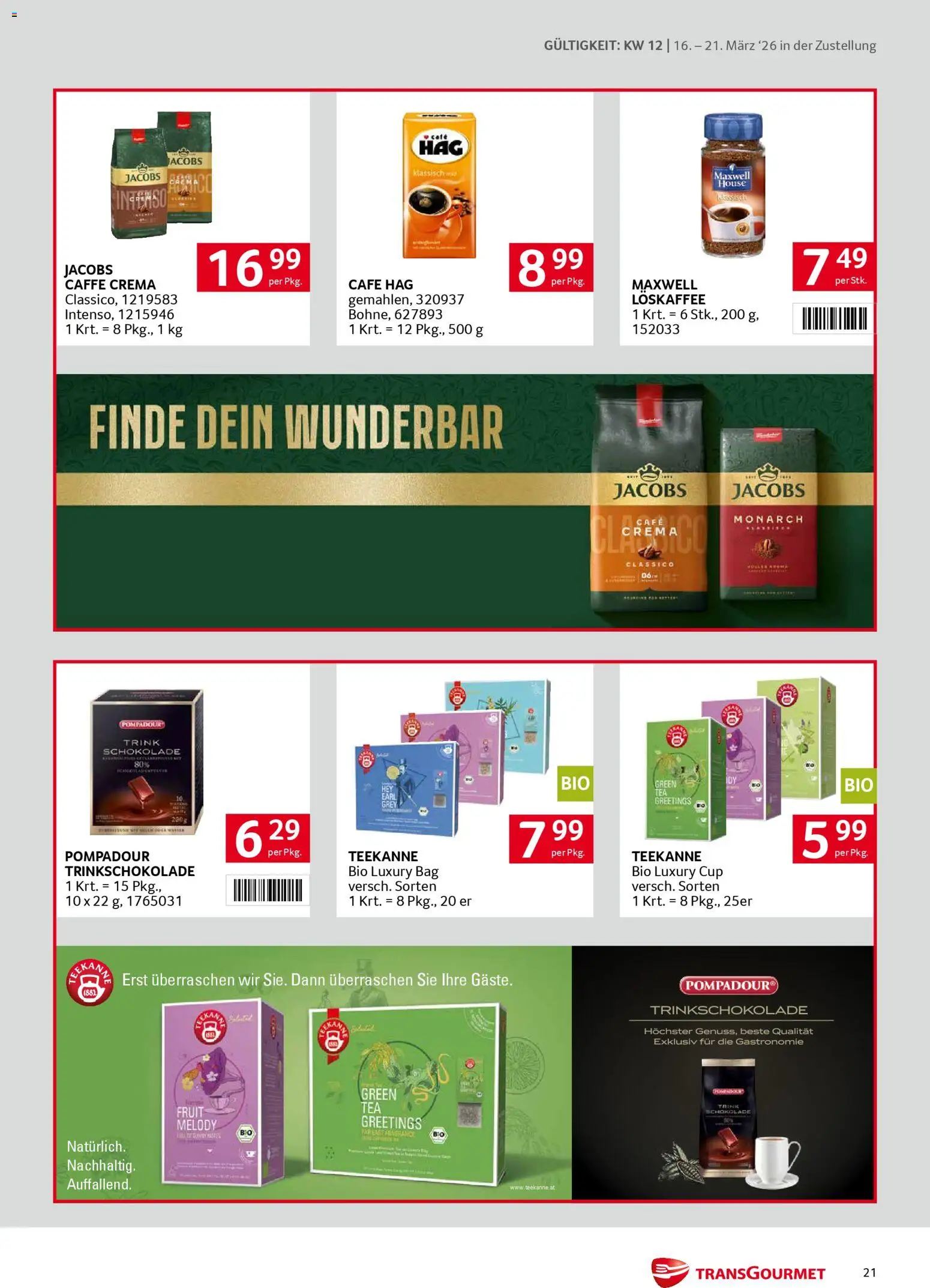 Transgourmet Zustellaktion gültig ab 16.03.2026 | Seite: 21 | Produkte: Schokolade
